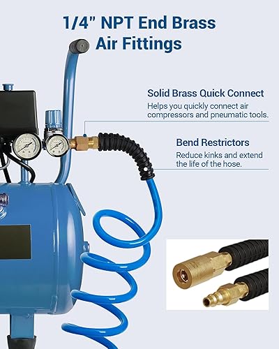 Miniatura 2 de DEWENWILS Manguera de aire de retroceso de poliuretano de 14 de pulgada x 25 pies con accesorios manguera de compresor y restrictor de curva con