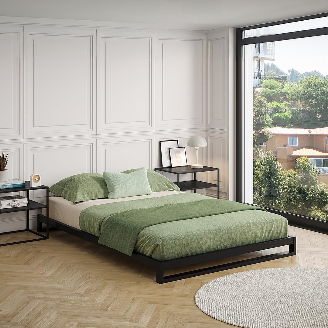 skølm Vidar Metallbett 140x200 cm – Bett aus Metall mit Lattenrost – stabiles Metall Bettgestell Schwarz – Bettrahmen geeignet als Doppelbett – Doppelbettgestell 15 cm hoch – Gästebett