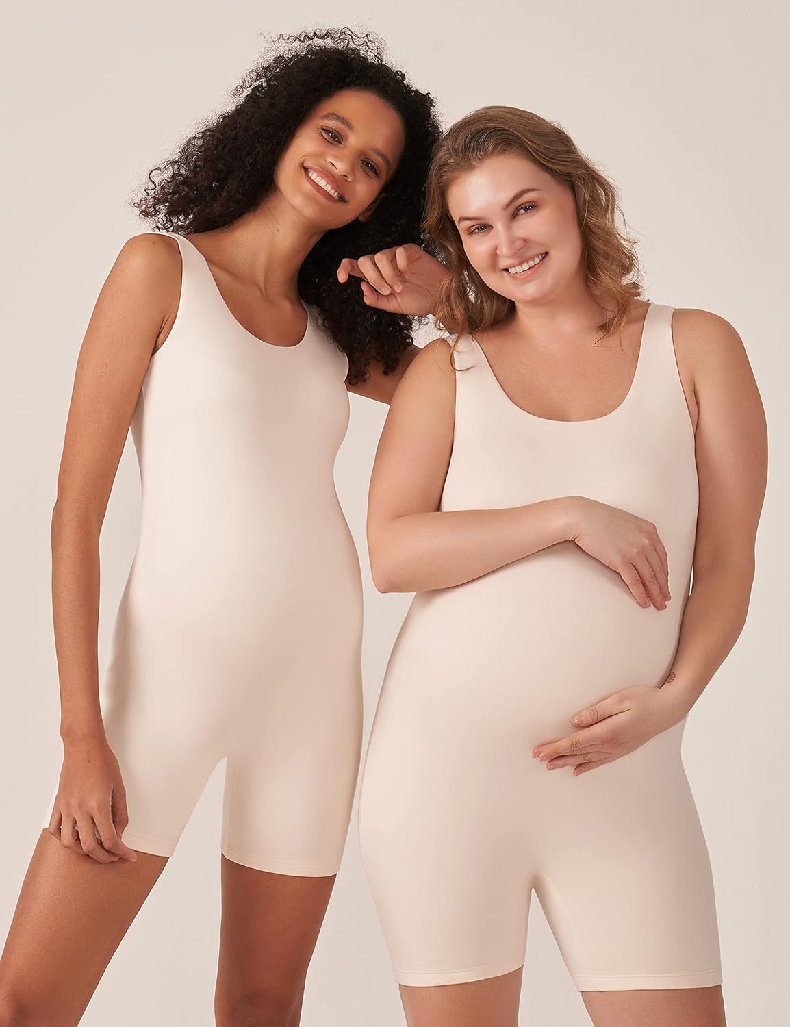 POSHDIVAH Women's Maternity Bodysuit Pregnancy Shapewear Double Lined Sleeveless Tank Top Shorts Romper Jumpsuit - Image 5