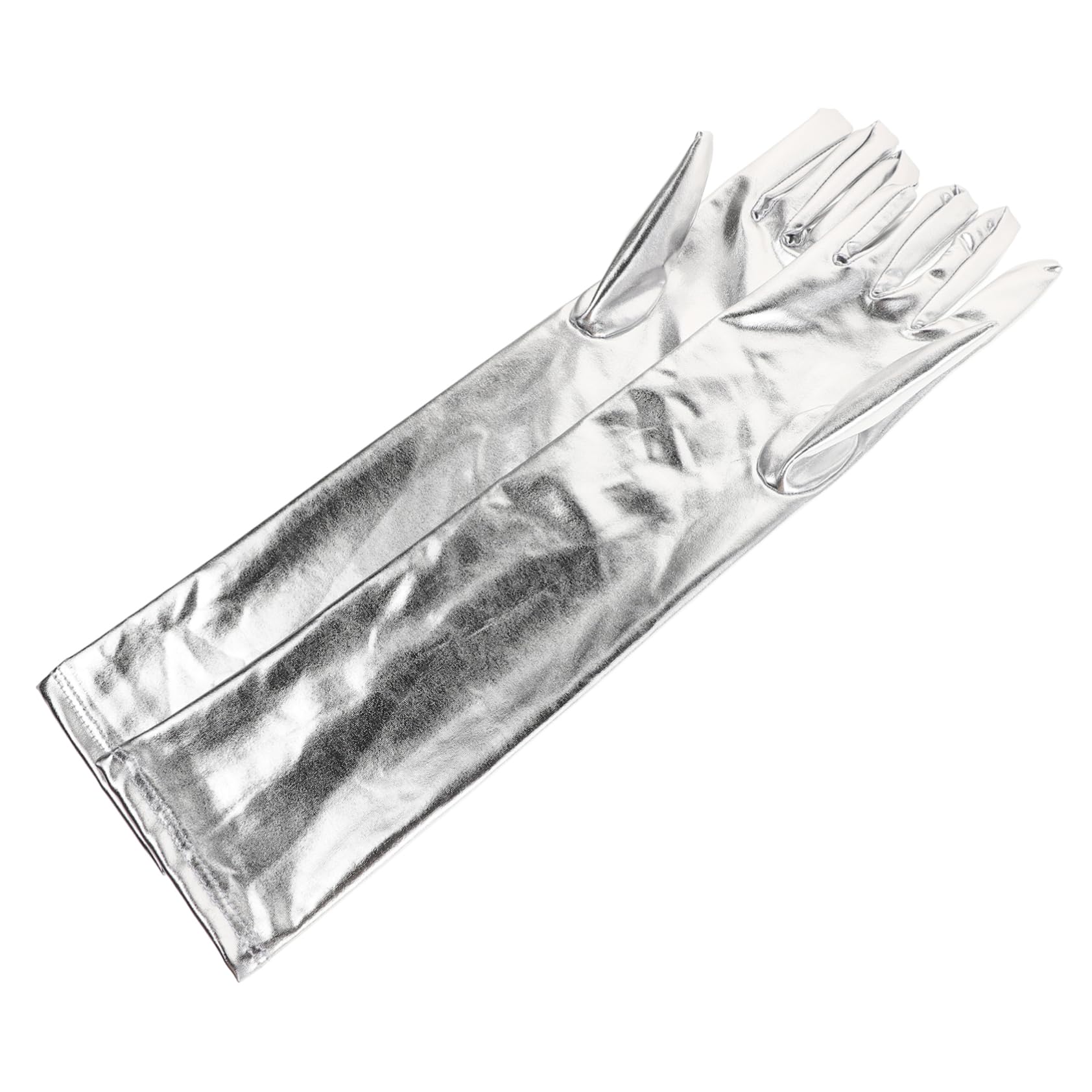 BESTYASH Metalic Satin Women's Gloves Long Length for Cosplay Party Photography Wet Look Finish