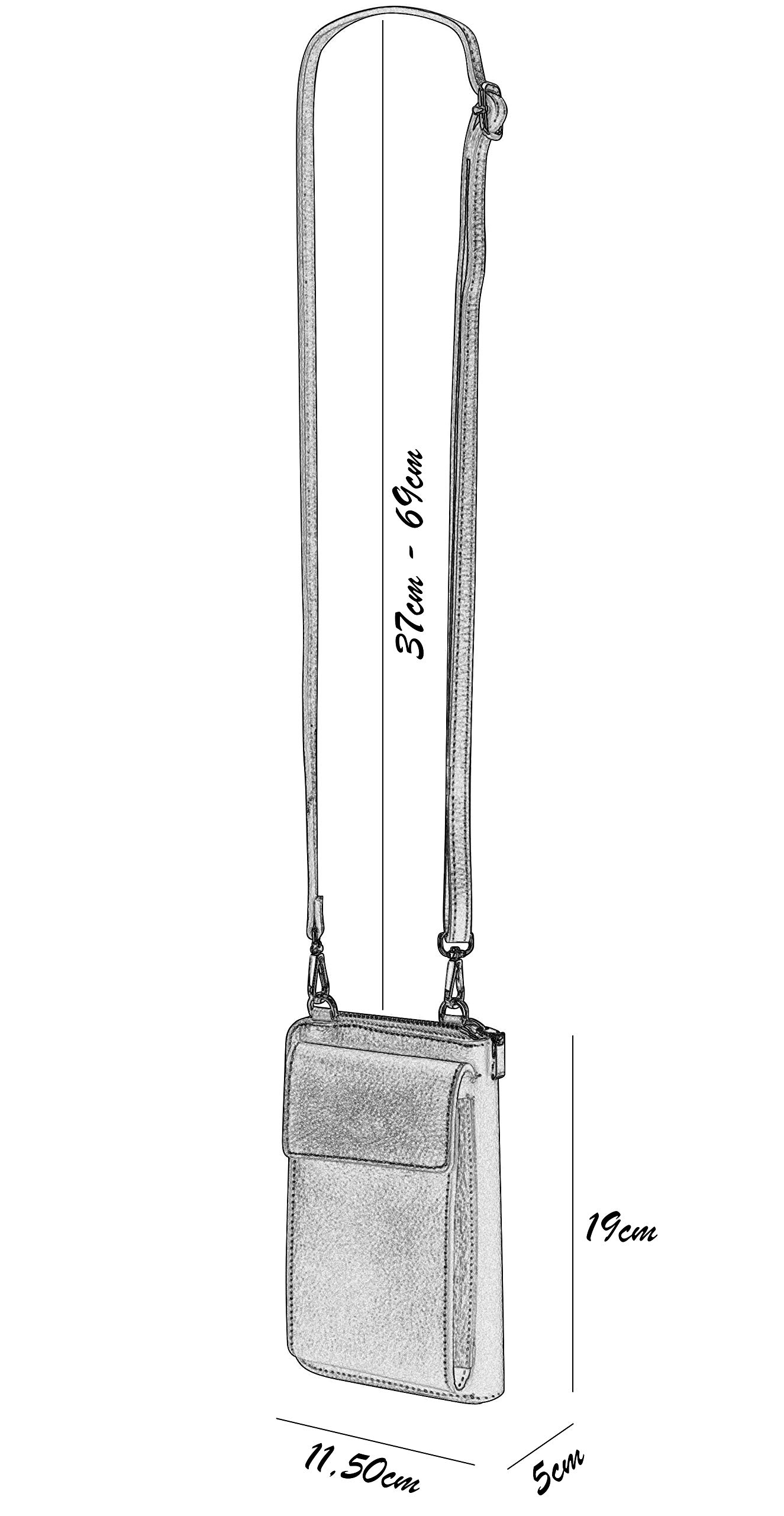 SH Leder Damska torba na telefon komórkowy torba na ramię portfel wielofunkcyjny worek z prawdziwej skóry regulowany pasek na ramię telefon komórkowy do 6,5 cala 11,50 x 19 cm Sarah G339