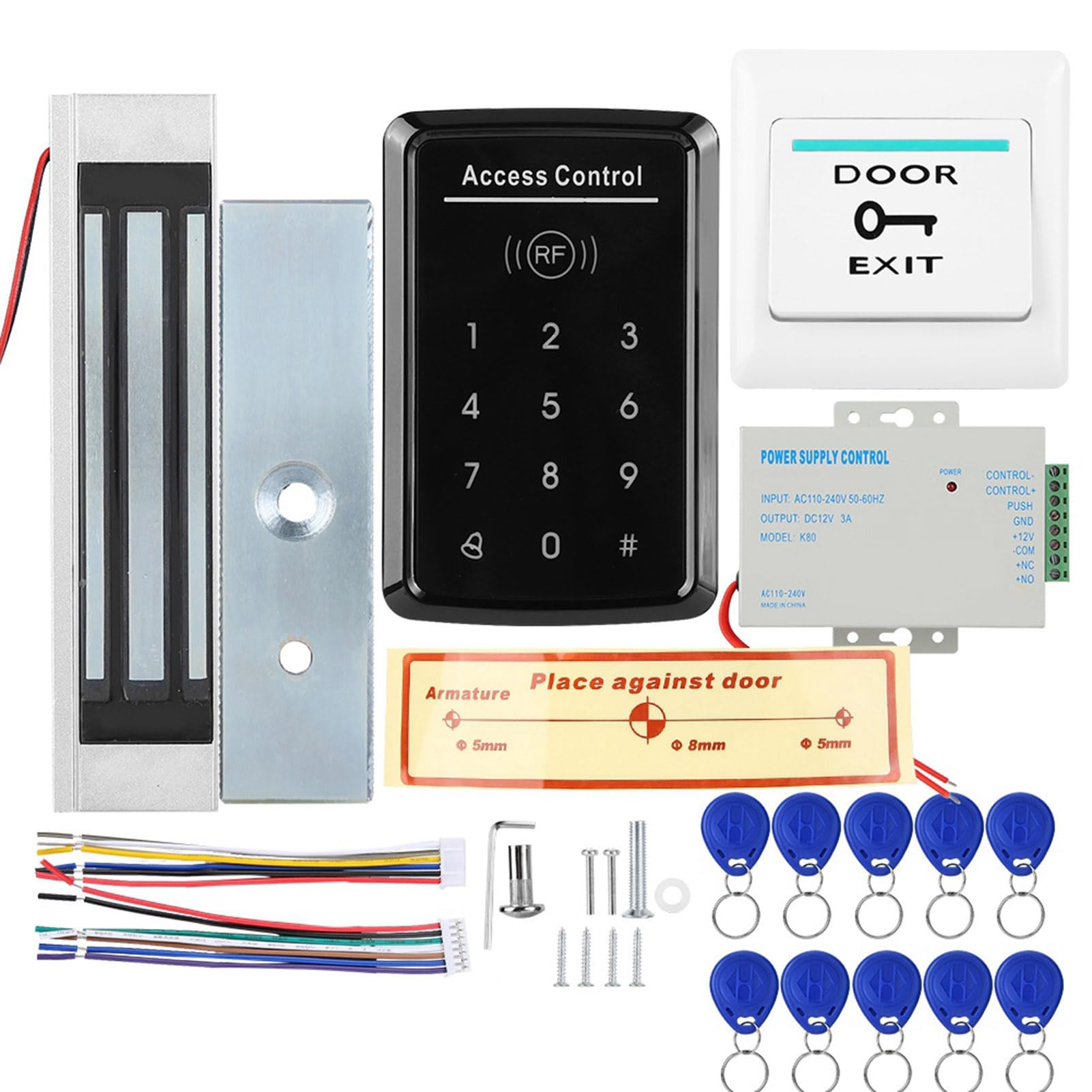 Système de contrôle d'accès Pas de Lecteur de Carte 125KHz, contrôle de Serrure de Porte à Clavier en T, Serrure électrique de 180KG avec Absorption Building Home rity