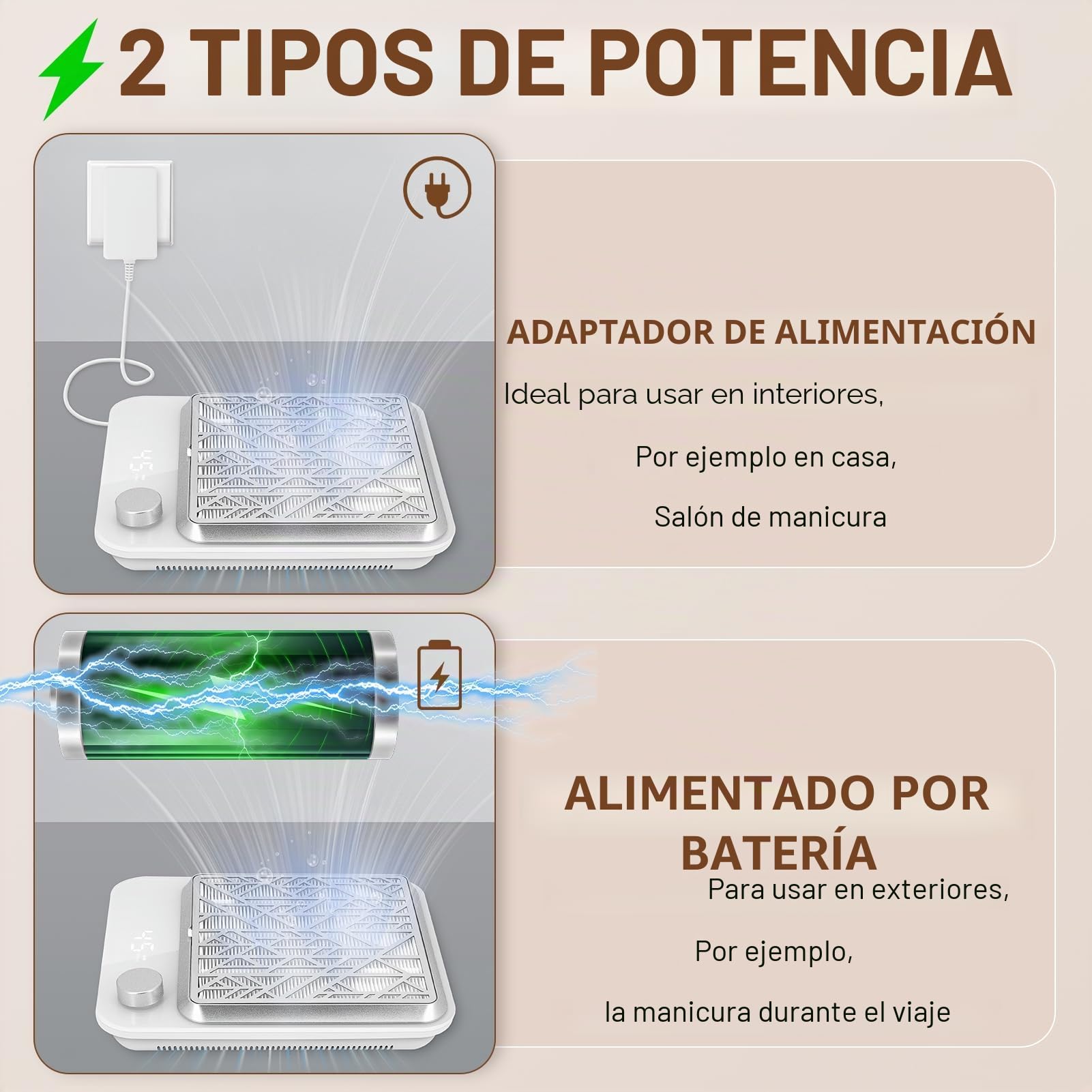 Aspirador de uñas recargable, potente aspirador de mesa profesional para uñas, aspirador de manicura, succión ajustable, blanco-NDC3