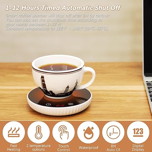 Miniatura 2 de Calentador de taza de café para escritorio, calentador de café eléctrico con apagado automático, 2 ajustes de temperatura, calentador inteligente de