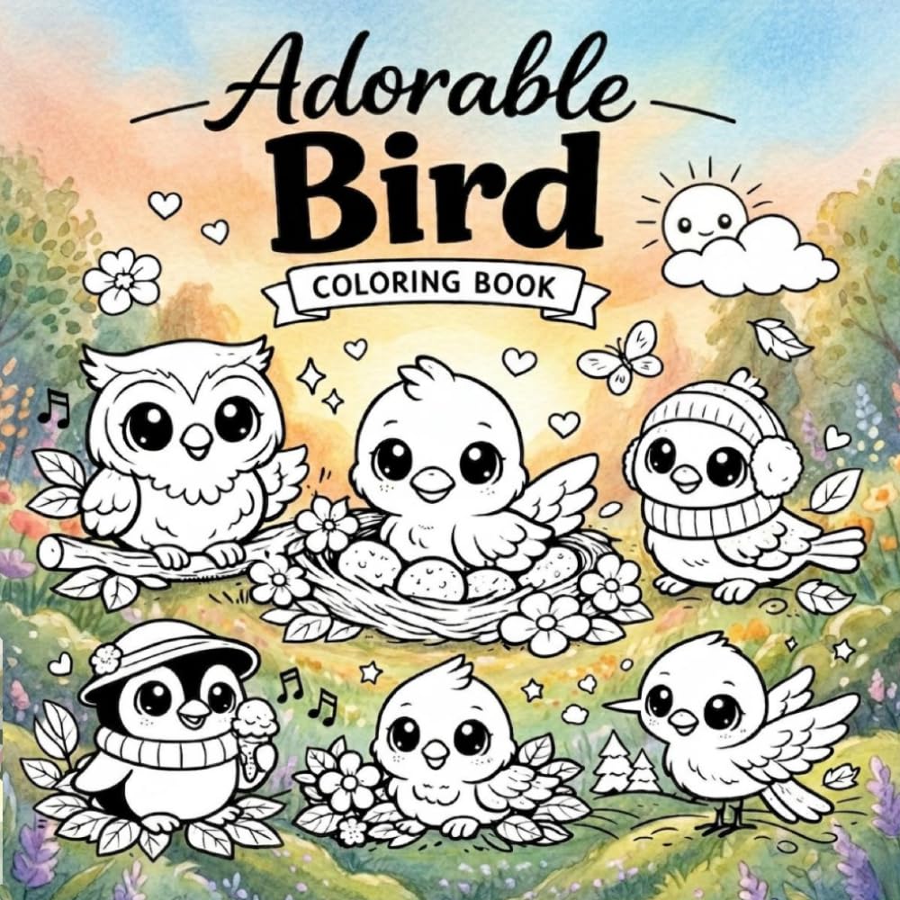 Adorable Kawaii Bird Coloring Book: Cute Bird Characters, Fun Animal Friends & Easy Relaxing Coloring Pages for Kids, Teens & Adults (Cute Coloring (Fun))