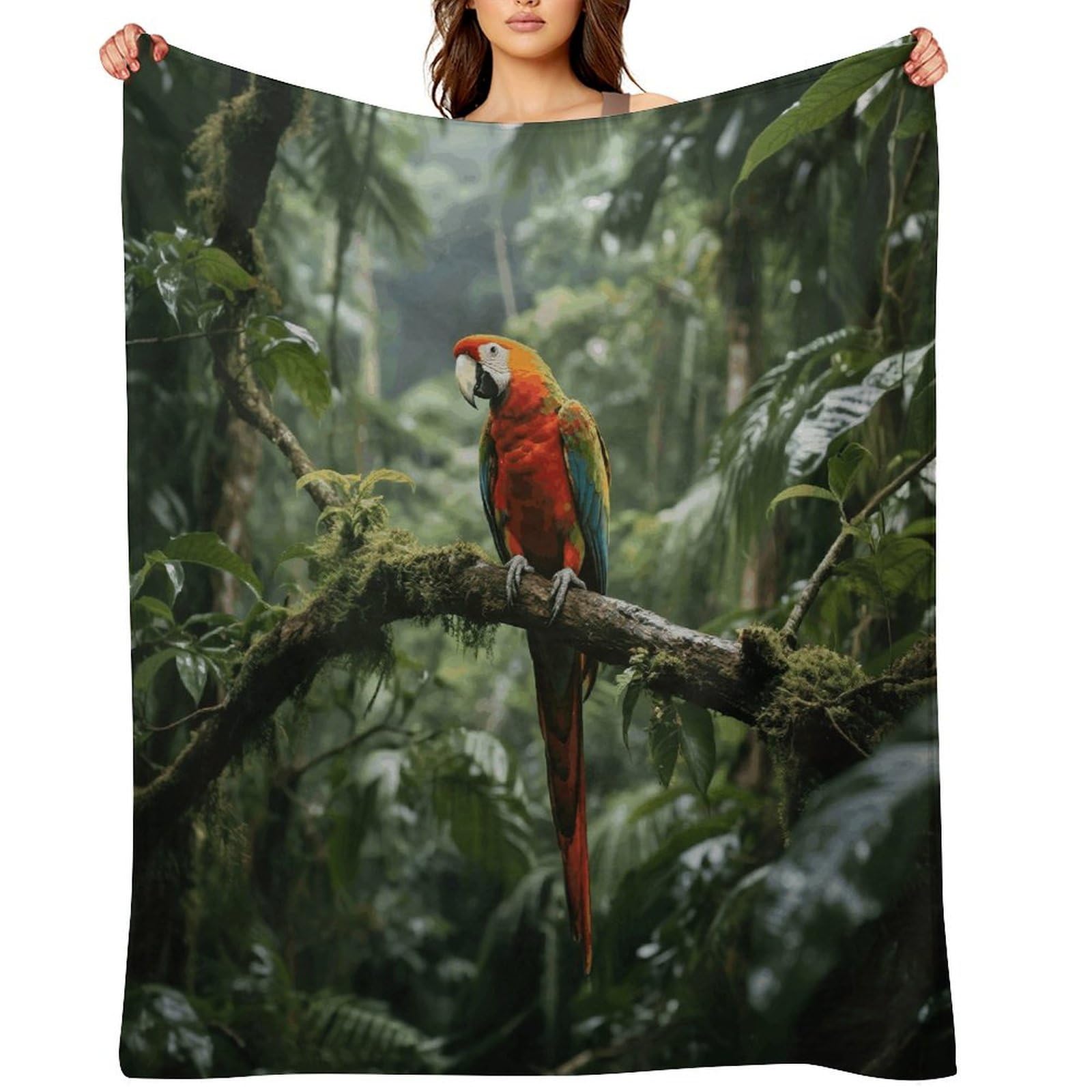 Parrot_Rainforest Throw Blanket for Couch and Bed Super Soft Warm Lightweight Throw Blankets Cozy Fuzzy Flannel Blanket Personalized Decorative Blankets for Sofa Decor 60"x80"