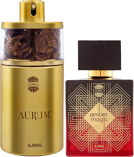 AJMAL Aurum Edp Fruity Floral Spray Perfume 75Ml For Women And Amber Magic Edp Spicy Aromatic Perfume 100Ml For Men