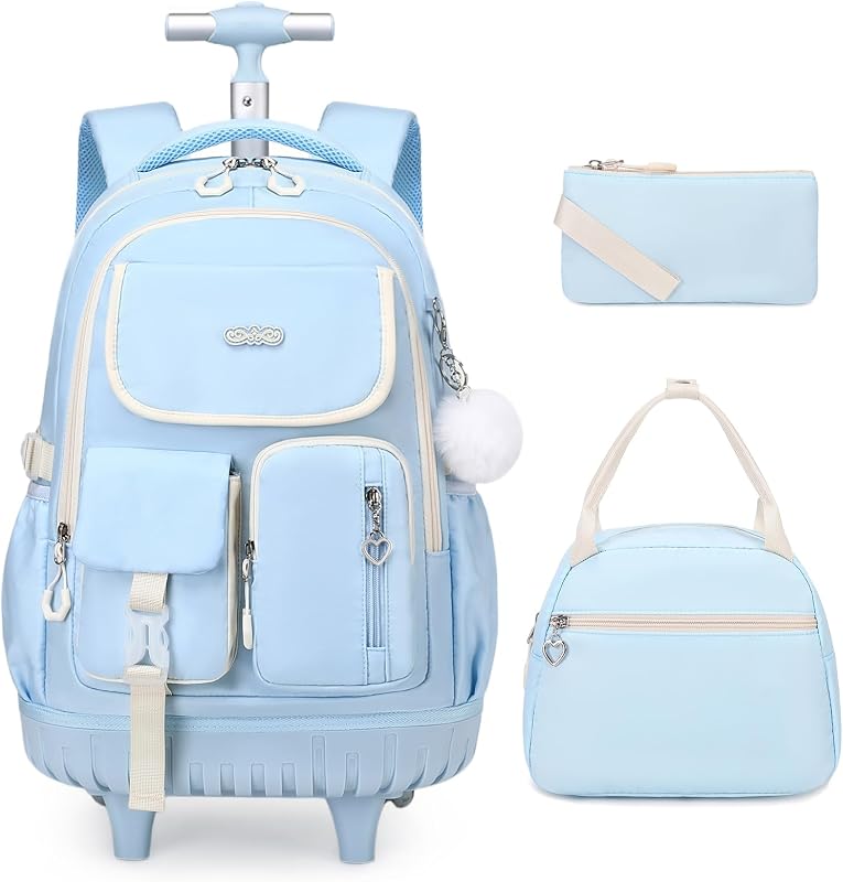 Mochila con ruedas para niñas Mochila con ruedas Bolsa de almuerzo Estuche para lápices
