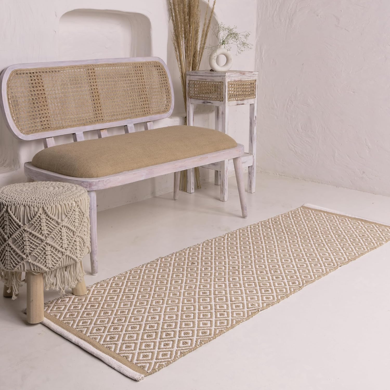 ALSTONIA Handwoven Pure Cotton Multipurpose Reversible Kitchen Mat Combo Set,Floor Runner Rug,Runner,Doormat for Home,Kitchen mat,Kitchen Runner, (Beige & White, 1 Runner)-image-12