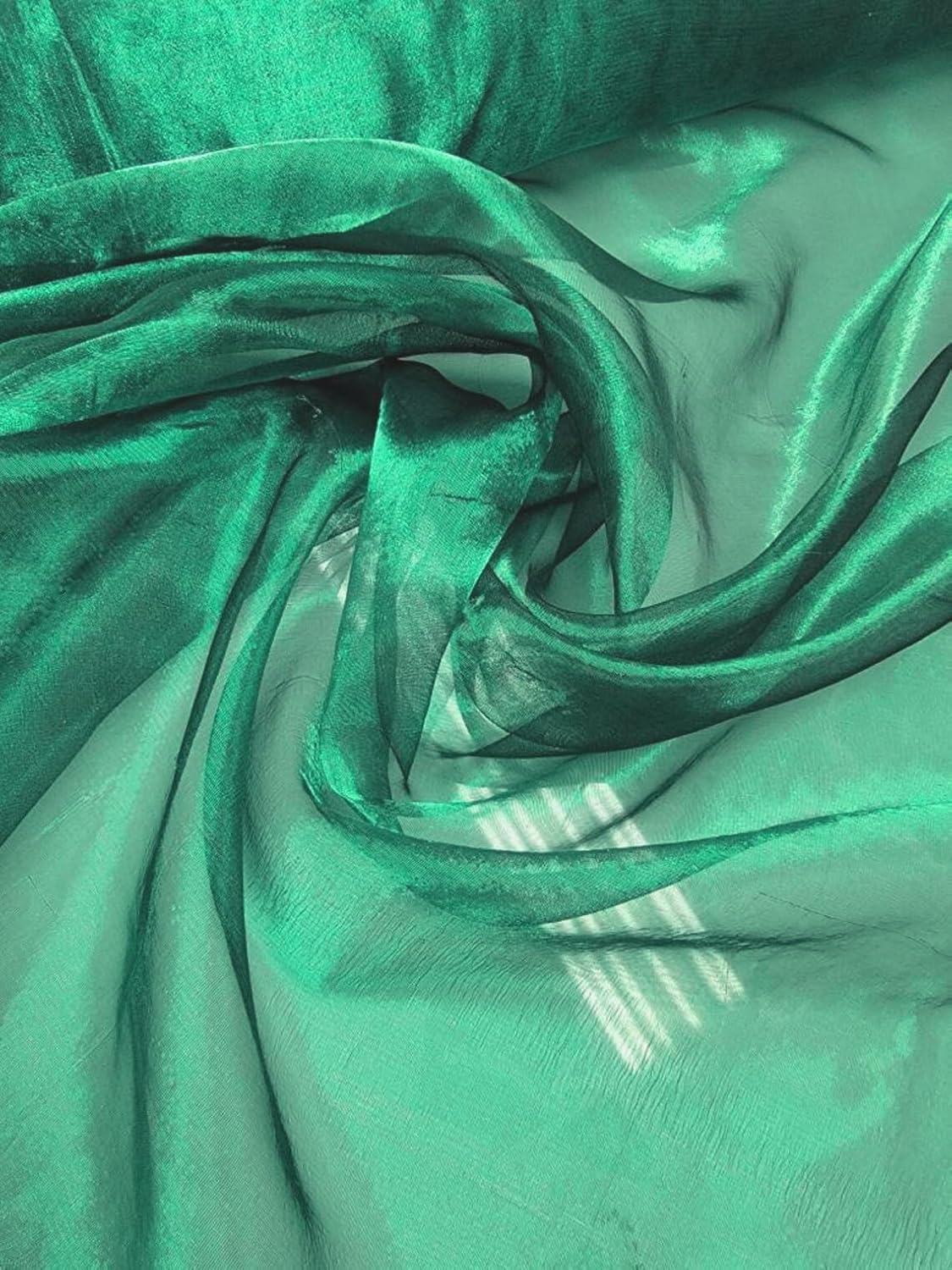 MDS Pack of 20 Yards Long Bridal Solid Sheer Organza Fabric Bolt for Wedding Dress, Fashion, Crafts, Decorations, backdrop, Christmas, Silky Shiny Organza Fabrics 44” Wide- Emerald green