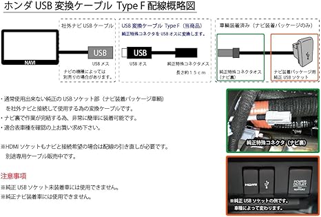 Amazon 2年保証 サポート ホンダ Usb Hdmiパネル専用ケーブル Usb変換ケーブル Type F フィット ヴェゼル シビック N One オデッセイ シャトル グレイス ステップワゴン等 Gr Gp Gk Fc Fk Ru Rc Gb Jg3 Jg4 Rp等 Jusby Hdmiケーブル