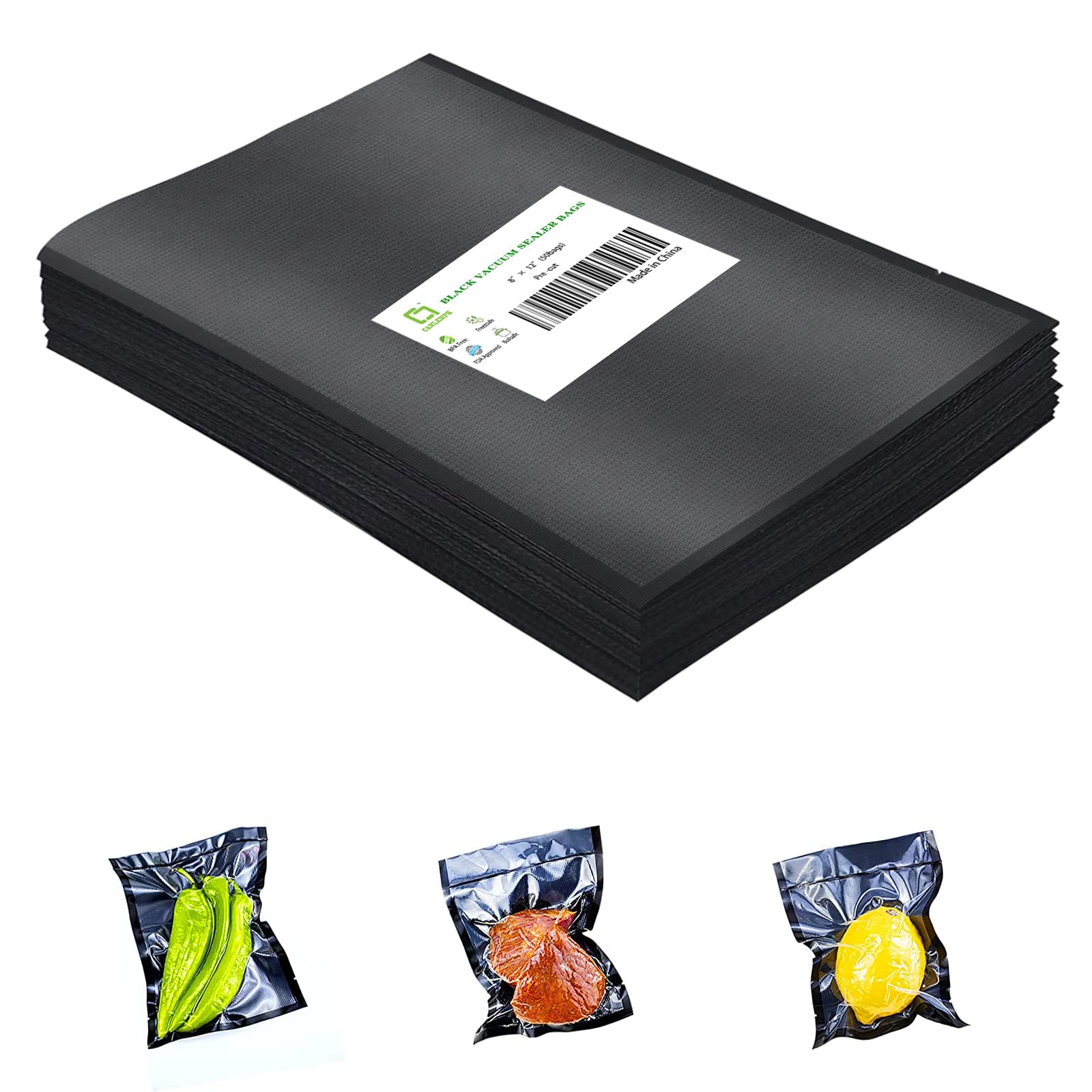 CANLENPK Vacuum Sealer Bags, Food Storage Bag, Seal Meal Snack Fruit Nut, Boil Steam Heat Freeze Sous Vide Food Sealable Bags (Black Back, 20x30cm,50Bag) — image 1