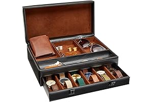 Juvale Faux Leather Men's Jewelry Box Organizer for Watches and Accessories