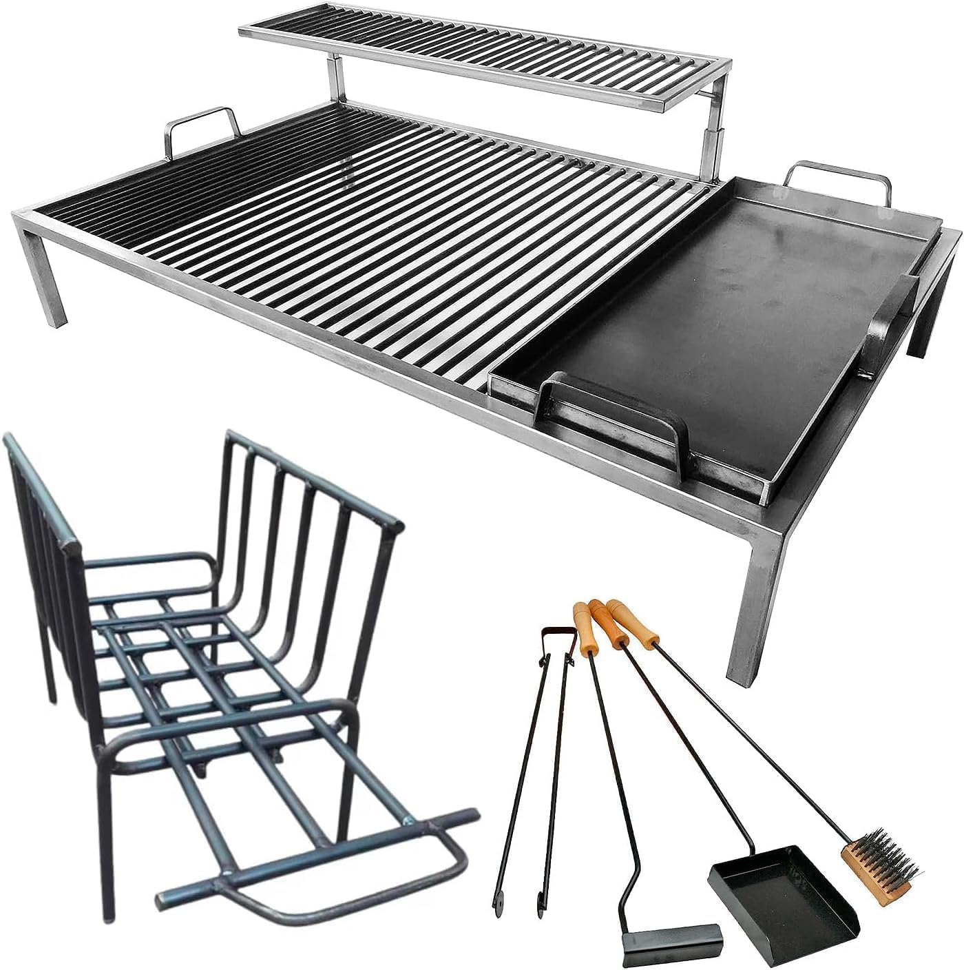 Griglia argentina di lusso con moduli in ferro rimovibili + braciere + strumenti di fuoco - Iron Argentina Grill - BBQ Parrilla Asado. Sor pampa grill (71,1 x 50,8 cm)