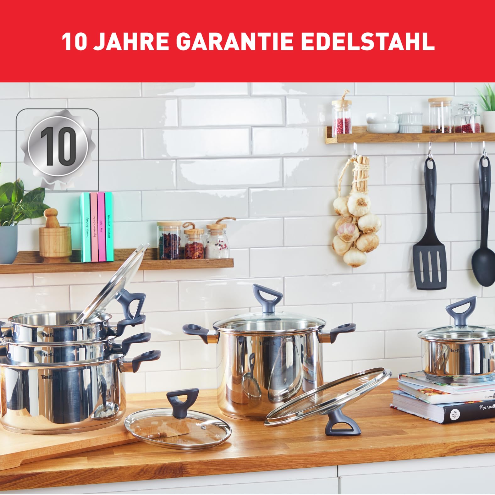 Tefal Daily Cook 11-tlg. Kochgeschirr-Set Edelstahl – Töpfe & Pfannen mit Glasdeckel, Induktion geeignet, für alle Herdarten, Antihaft, spülmaschinengeeignet, backofengeeignet, G713SB