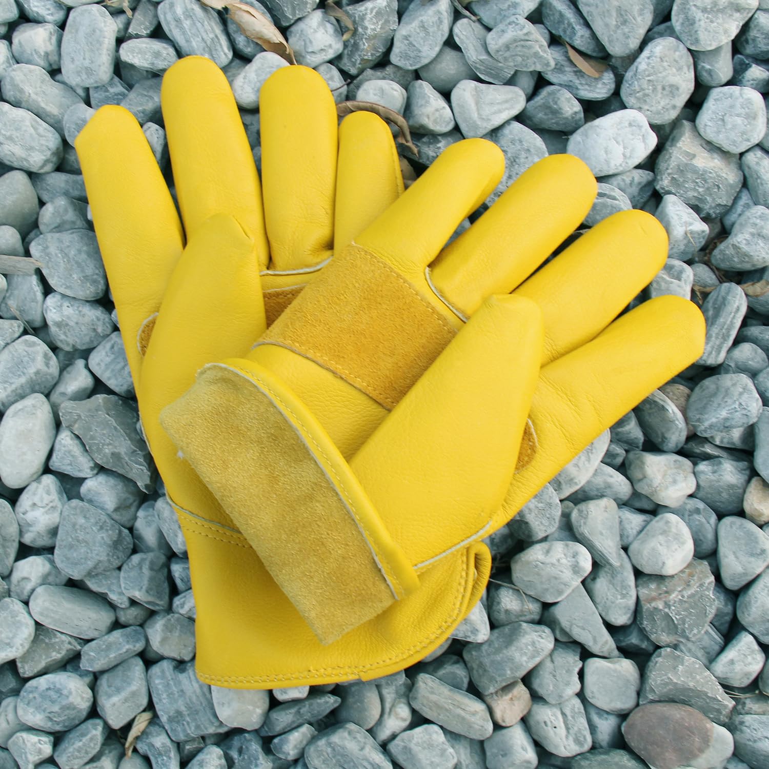 Guanti da lavoro in pelle bovina per costruzione, cortile, giardinaggio, palmo rinforzato, per uomo e donna