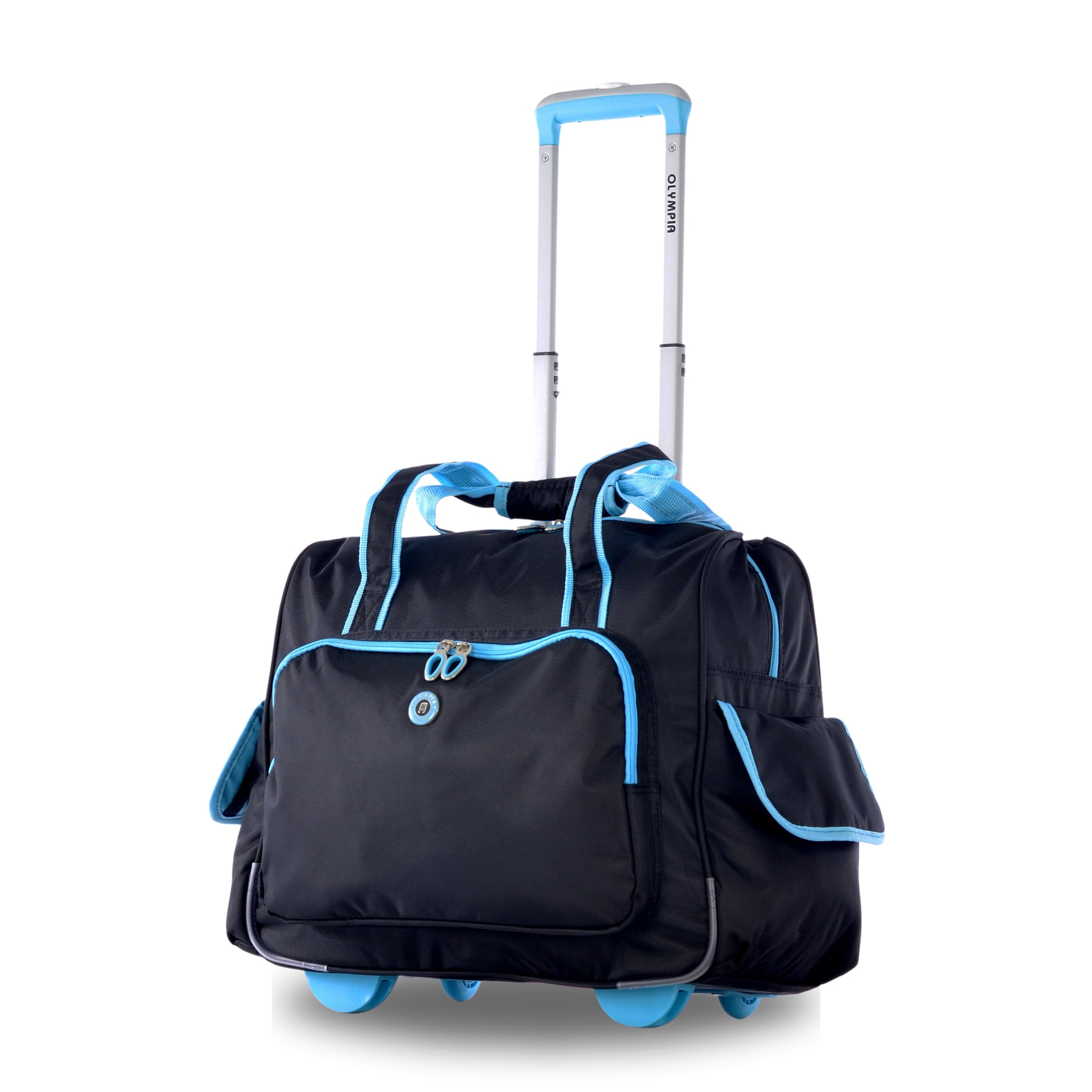 Luggage America RT-3500-BK plus BU DELUXE FASHION ROLLING OVERNIGHTER Black & Blue