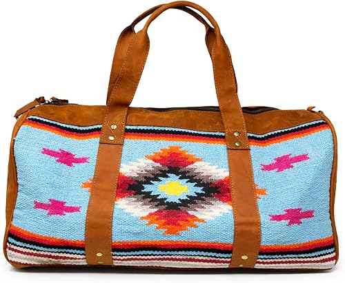 Western Leather Woven Southwest Duffle Travel Weekender Carry-On Bag 103RT23