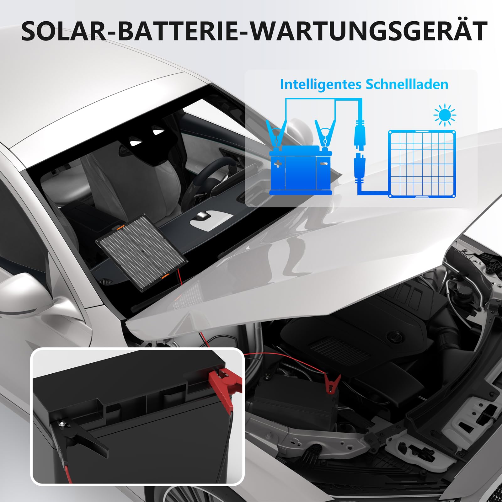 Solarpanel 30W 12V Solar-Autobatterie-Ladegerät wasserdicht mit Zigarettenanzünder-Stecker & Krokodilklemme