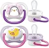 Philips Avent Ultra Air Pacifier, 0-6 Months for Baby Girls, 2’ Pack, Orthodontic Silicone, Wide Air Hole, Microwave Sterilizable, BPA Free, Carrying Box, SCF08006