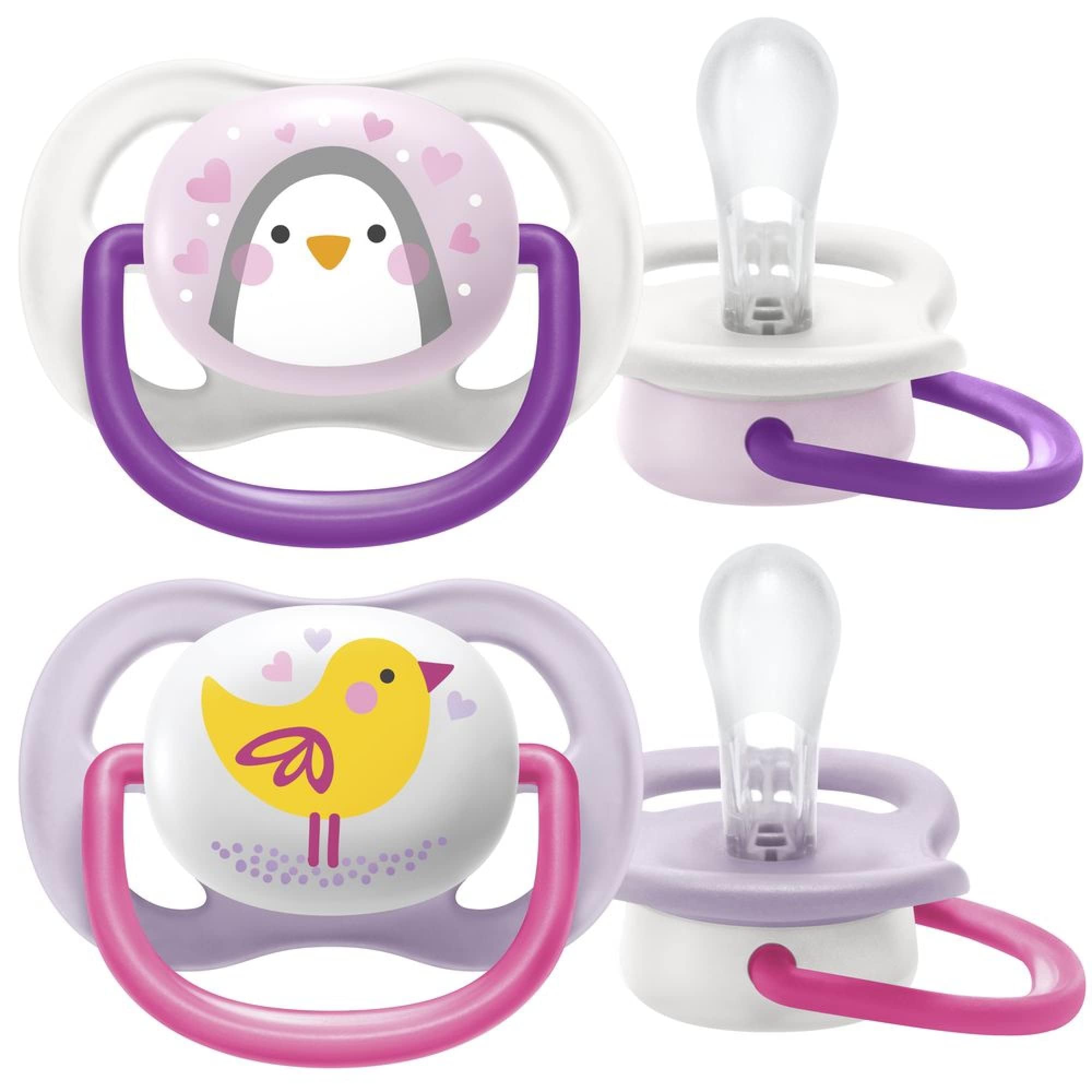 Philips Avent Ultra Air Emzik, Kız Bebekler için 0-6 Ay, 2’li Paket, Ortodontik Silikon, Geniş Hava Delikli, Mikrodalga Sterilize Edilebilir, BPA İçermez, Taşıma Kutulu, SCF080/06