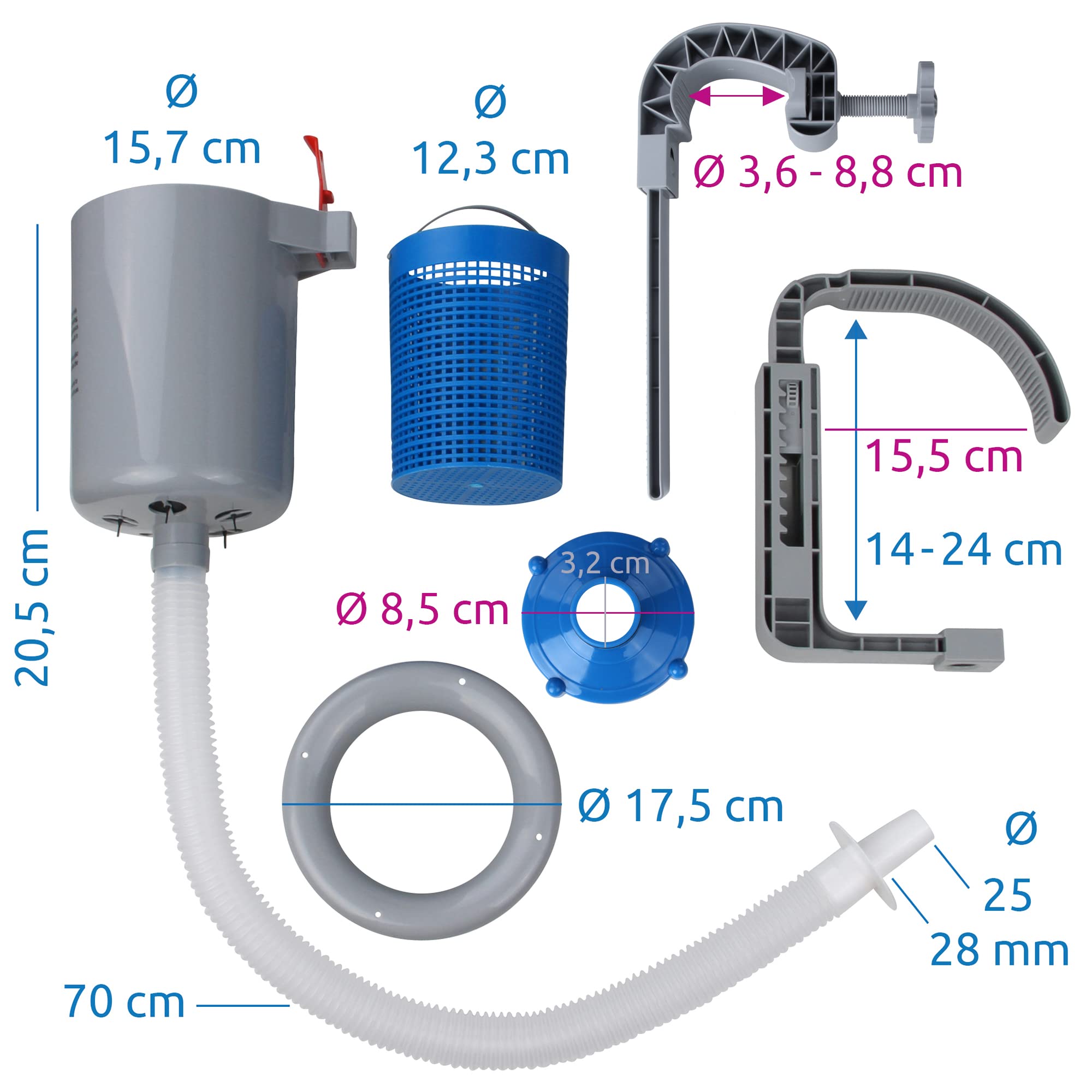 your GEAR Skimmer Duo - Pool Einhängeskimmer Oberflächenskimmer für alle Becken mit Luftring oder Stahlrahmen geeignet - inklusive Schraub-Adapter für Intex Pools