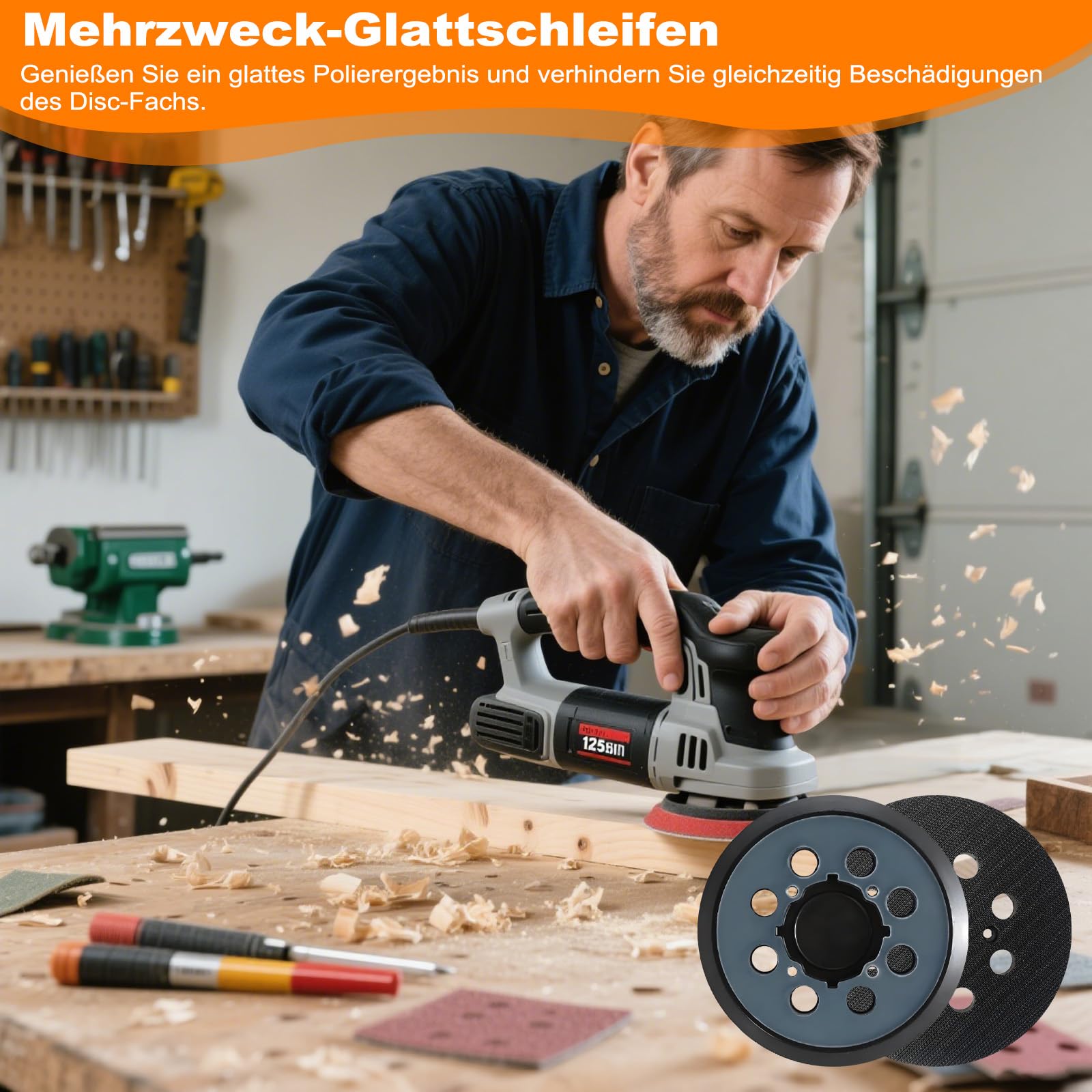 2 sztuki talerzy szlifierskich 125 mm rzep do Dewalt, 4 otwory na śruby, 8 otworów | Talerz szlifierski szlifierka mimośrodowa do DeWalt DWE6421 6421K DWE6423 6423K DCW210B DWE64233 & N329079