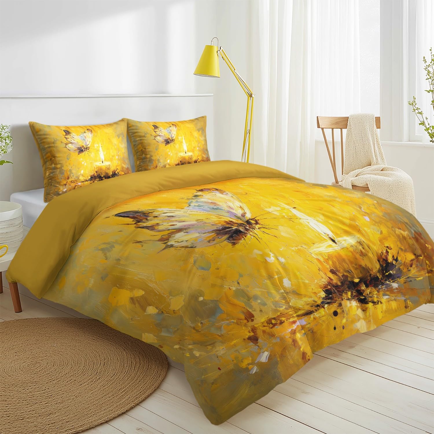 Poszwa na kołdrę 105-155 x 220 cm, stylowa ciepła świeca motyl dla dzieci, żółty, anime, miękka mikrofibra zestaw poszewek na kołdrę, dwustronna, odporna na blaknięcie