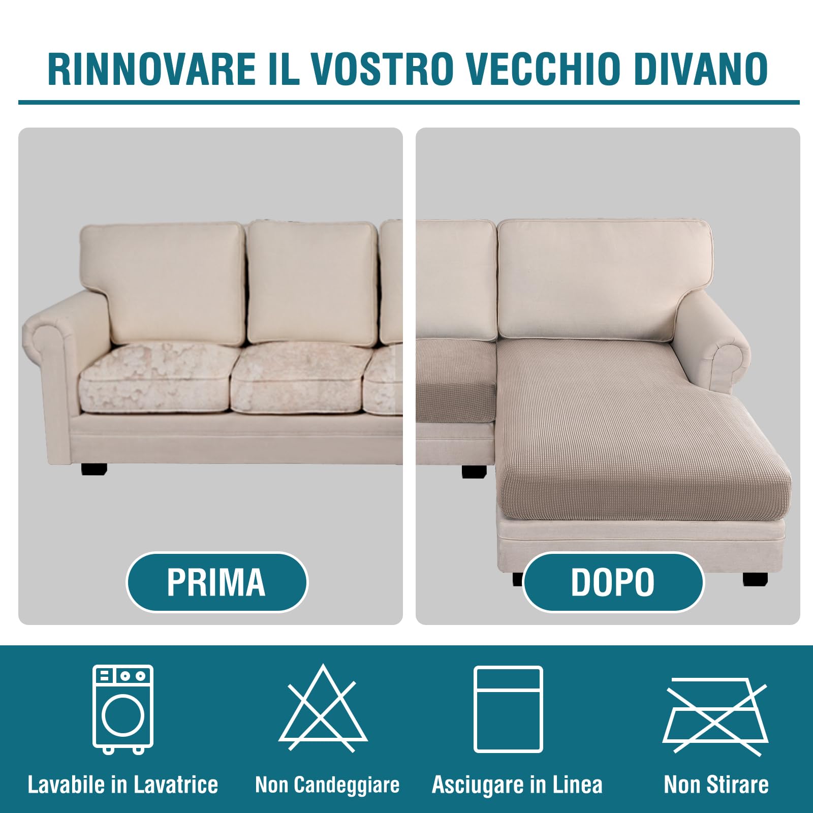 BellaHills Elasticizzato Copridivano 3 Posti Con Penisola, Copridivano Angolare Destra/Sinistra Universale, Lavabile Copri Divano Chaise Longue Antigraffio Gatto (3 Posto + Chaiselongue, Sabbia)