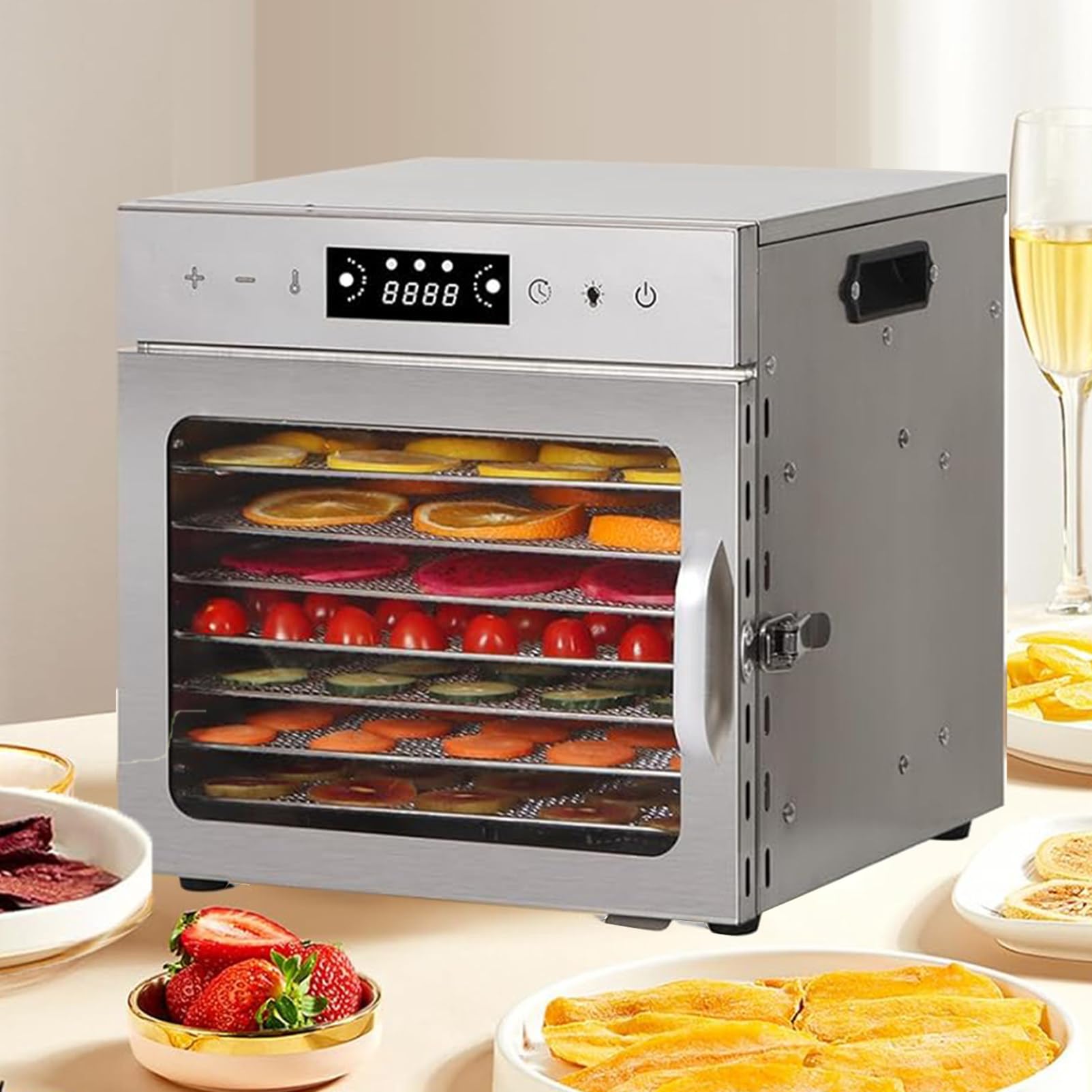Essiccatore Per Alimenti, Essiccatore Per Carne Secca In Acciaio Inox A 6/8/12/18 Vassoi Per Uso Domestico, Armadio Di Essiccazione Per Carne, Frutta Ed Erbe Aromatiche,8-Tray