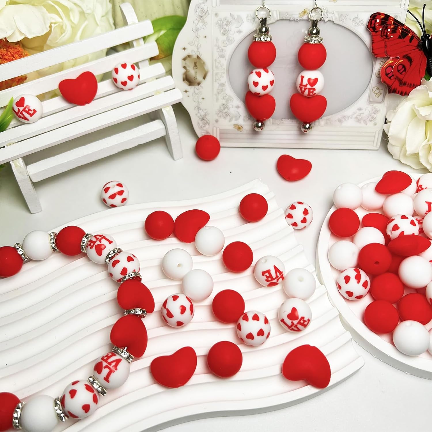 70Pc Valentine's Day Theme - Heart Focal Beads - 15mm Love Round Beads for DIY Keychains, Beaded Pens, Hanging Charms, Home Decoration, Bracelets, Necklaces, and Other Jewelry