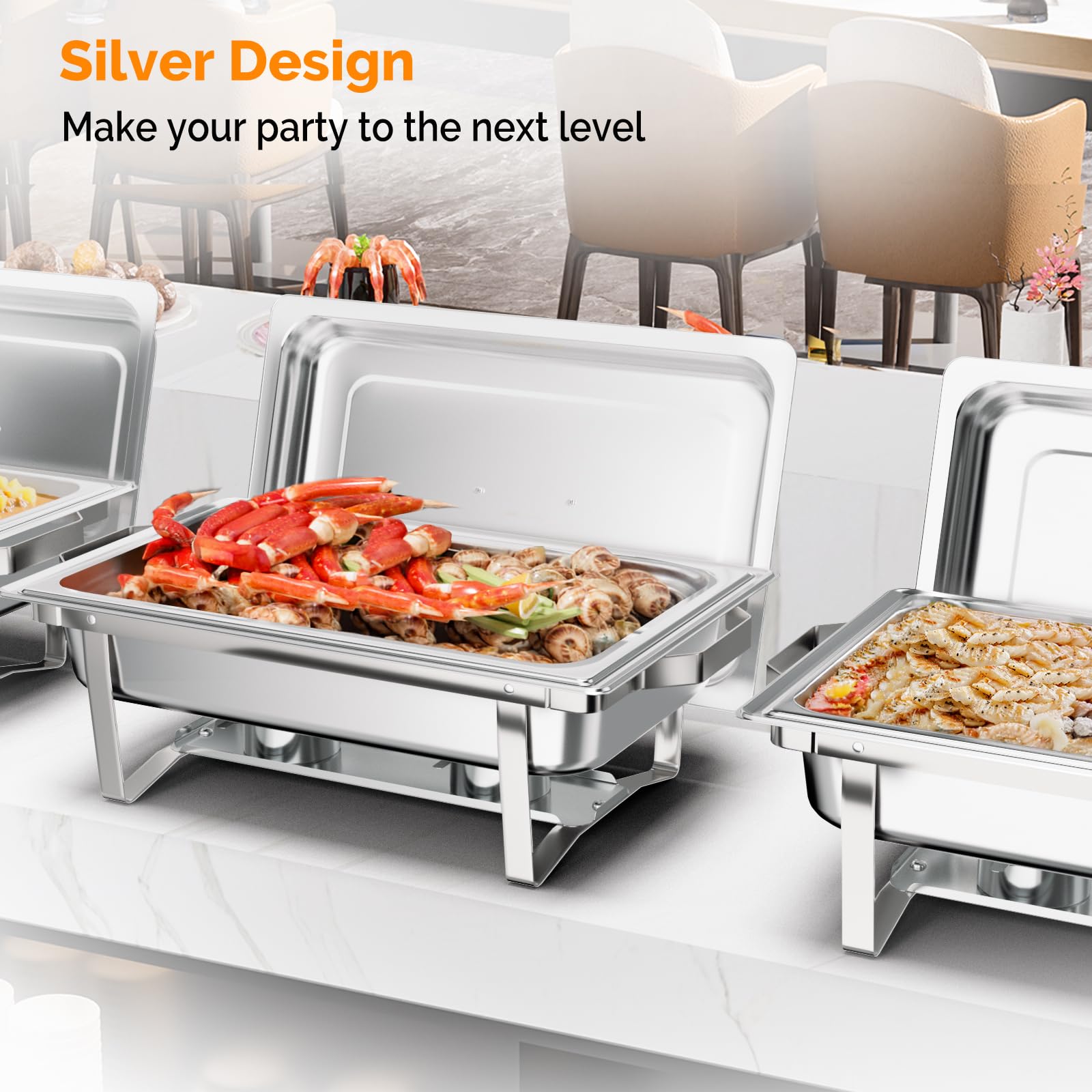 Bonnlo Chafing Dish 9 L Warmhaltebehälter Essen aus Edelstahl, Speisenwärmer mit Rollrand & Scharnierverschluss & faltbaren Gestell, Speisebehälter Wärmebehälter Buffet Wärmer Rechaud 60x36x30 cm 4pc