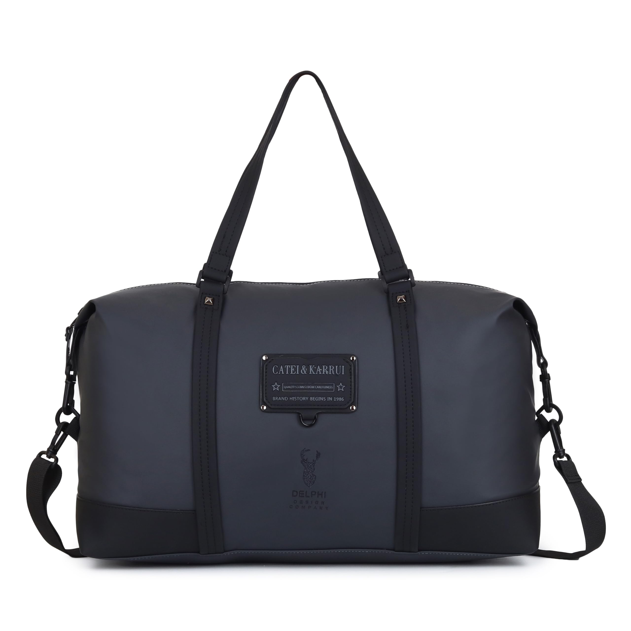 Delphi Design Luxury Travel Duffel Bag | Waterproof Large Capacity Weekend Bag with 2-Way Zipper, Multiple Compartments & Inner Pockets | Stylish Hand & Shoulder Carry Luggage for Men & Women (Grey)-image-45