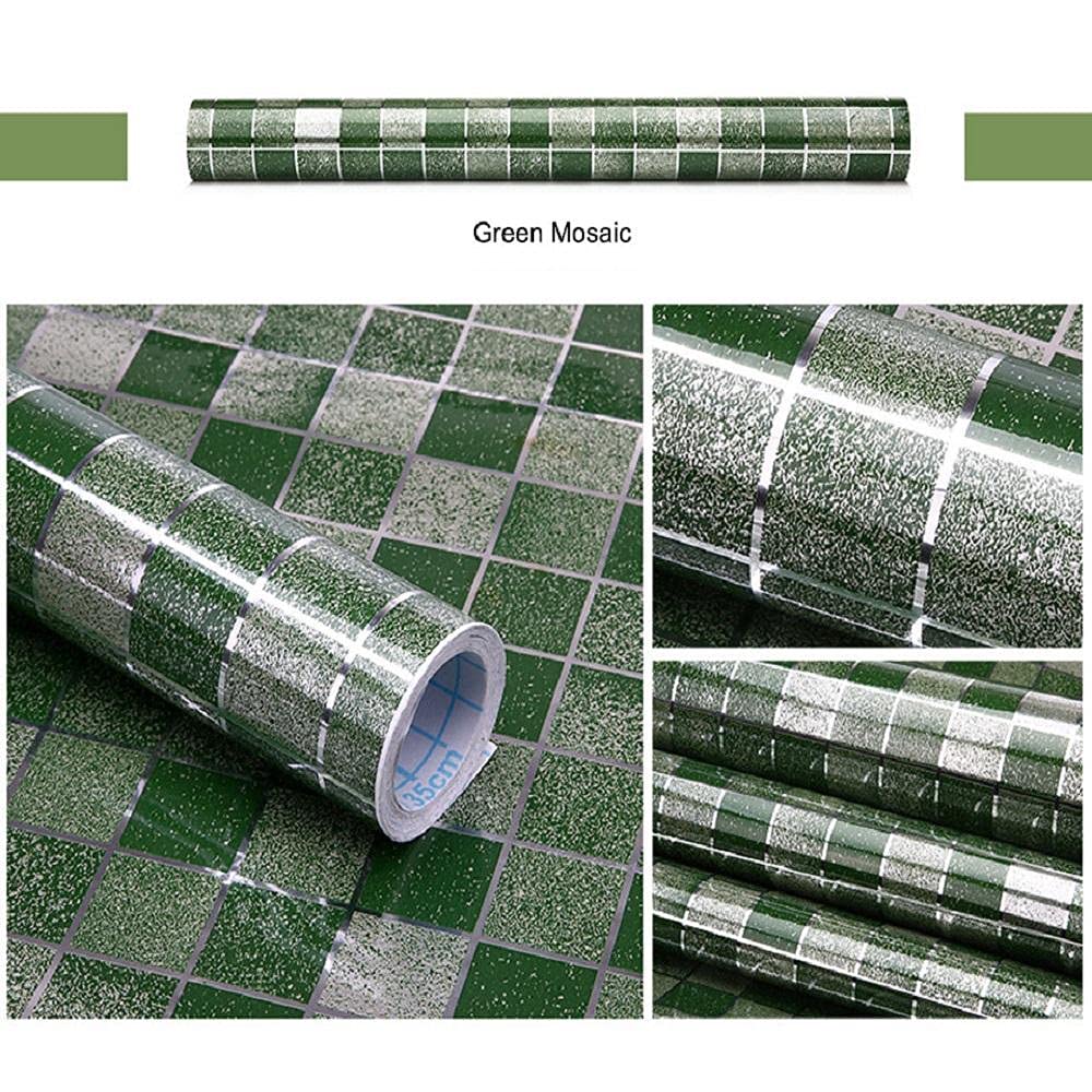 Adesivi Impermeabili Per Mobili Adesivo Da Parete Per Piastrelle Da Bagno Fai-Da-Te Verde Adesivo Autoadesivo Da Cucina Resistenza Alla Temperatura Carta Da Parati Pellicola Decorativa 45 Cm X