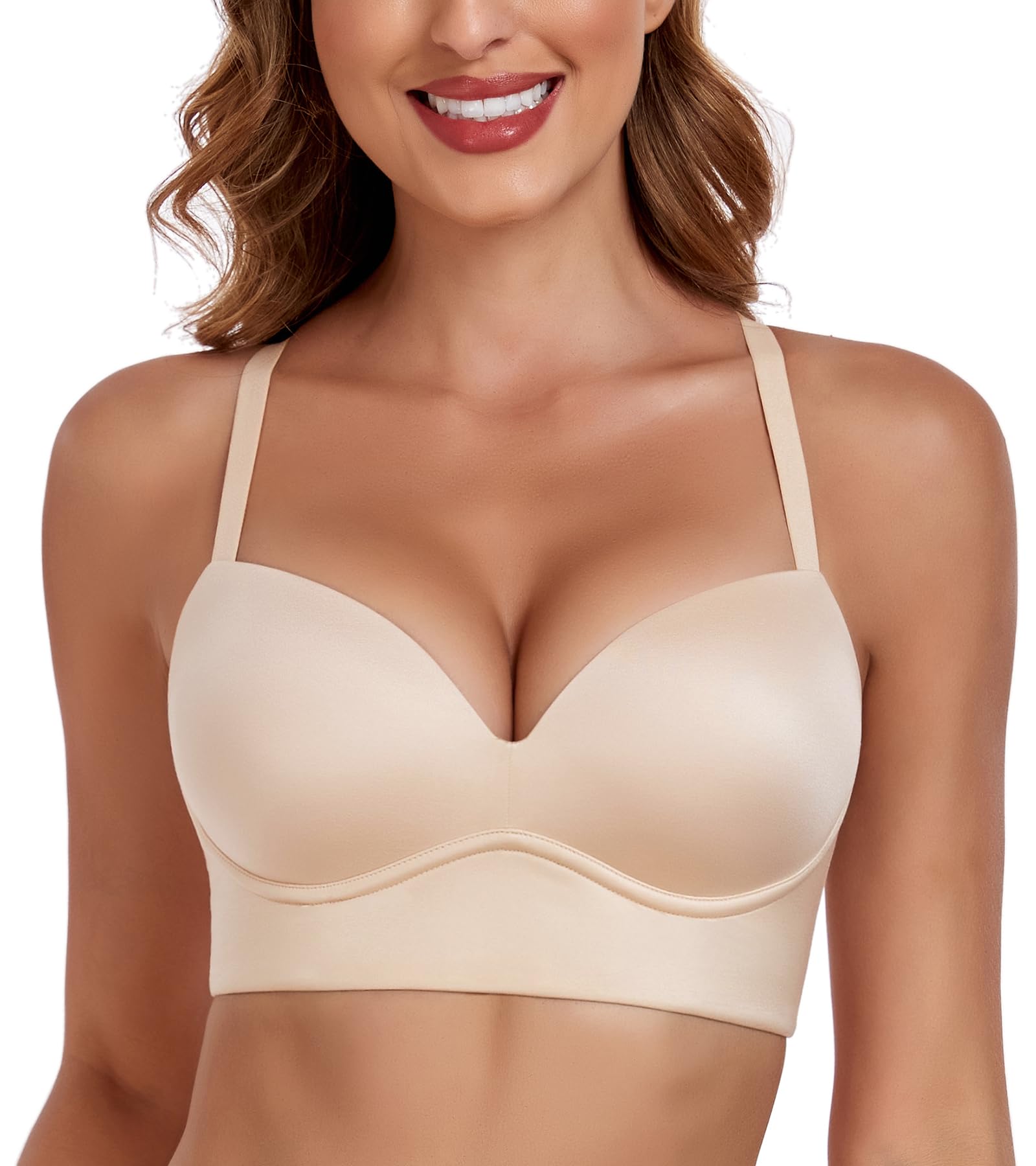 Lemorosy Sujetador push up sin aros para mujer, multidirección, convertible, escote en V, sin aros, acolchado, cómodo, brasier tipo camiseta