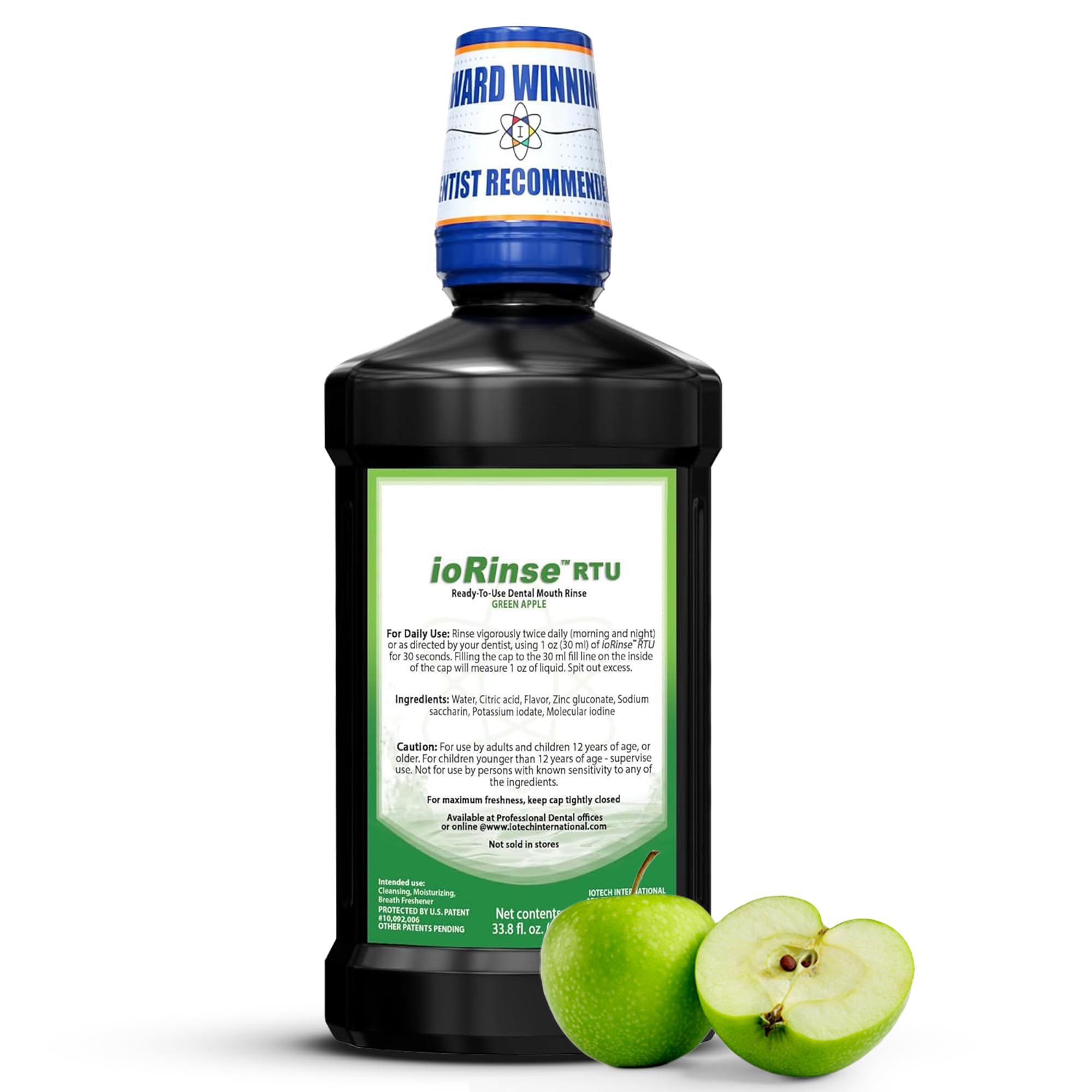 ioRinse Ready-to-Use (RTU) Mouthwash for Fresher Breath, Halitosis Relief, Alcohol-Free, Fluoride-Free and a Professional Clean, Original ioRinse RTU Mouth Wash, Zero Alcohol - Green Apple Flavor, 1L