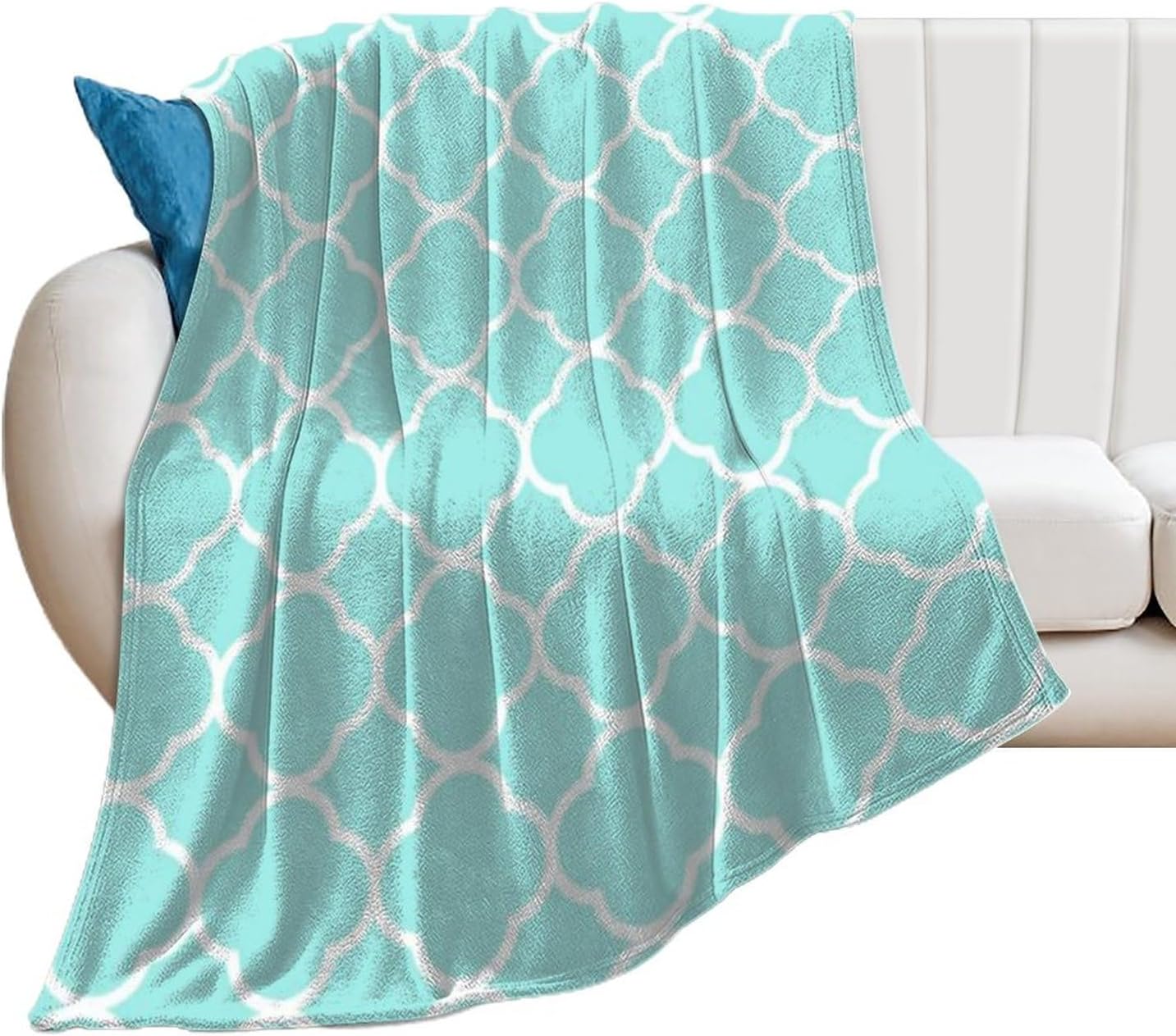 Plush Throw Blanket Aqua Blue Moroccan Pattern Soft Cozy Blanket Flannel Blankets All-Season for Sofa Couch Bed, 60" X 80"