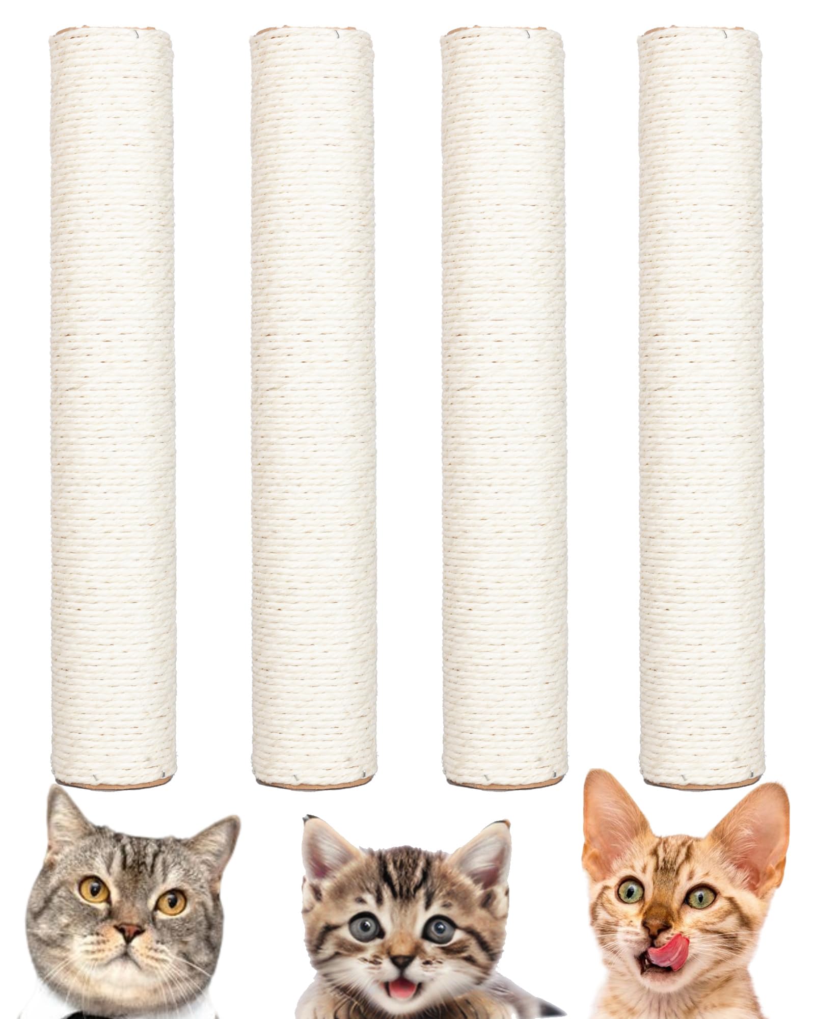 Confezione di 4 pali tiragraffi di ricambio per gatti da 15,7 pollici, pali tiragraffi in corda di sisal naturale con viti M8 per parti di ristrutturazione della torre del gatto interno,