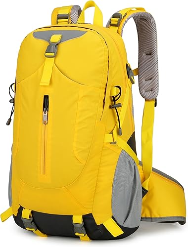 Mochila de senderismo para hombres y mujeres, viajes, deportes al aire libre, mochila ligera, camping, bolsa, impermeable, 40 litros (amarillo)