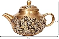 Vista 6 de Purpledip Tetera decorativa de latón: monjes viajeros en barco chino (12261)