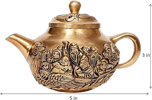 Miniatura 6 de Purpledip Tetera decorativa de latón monjes viajeros en barco chino (12261)