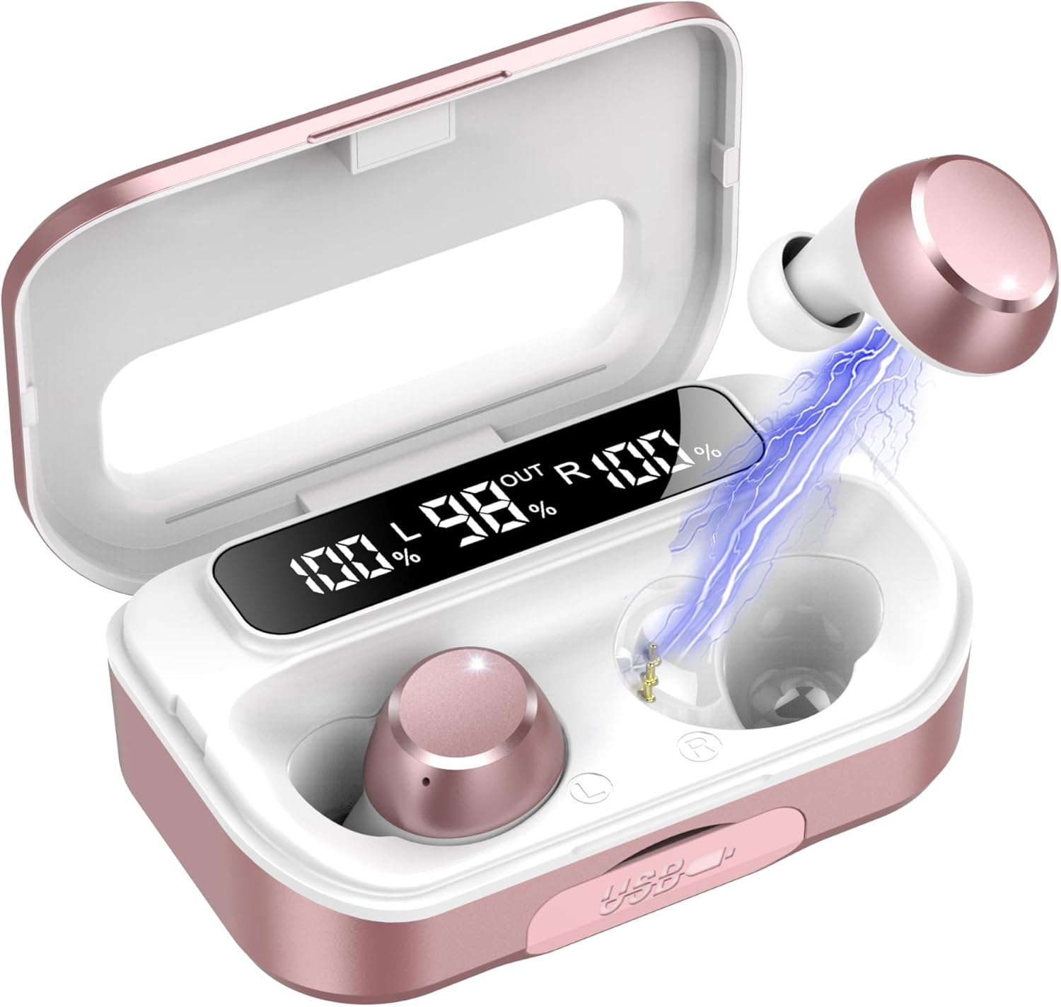 Wireless Earbuds, Bluetooth 5.3 Headphones with 4 HD ENC Noise Cancelling Mic, 80H Wireless Headphones In Ear Stereo Deep Bass with LED Display, IPX7 Waterproof Ear Buds with Earhooks for Sport