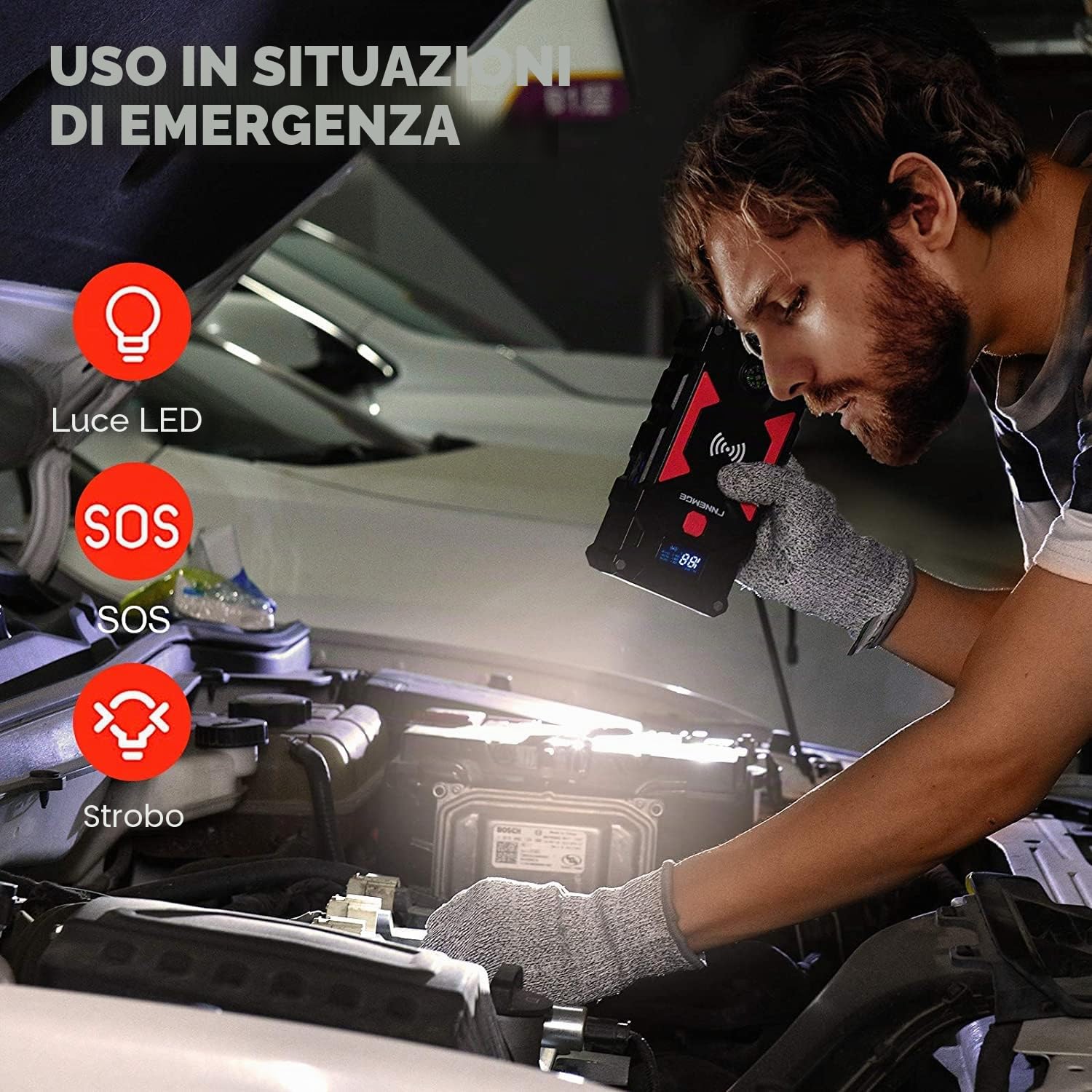 FNNEMGE Avviatore Batteria Auto, 6000A 26800mAh (Adatto a Tutti i Veicoli a Benzina o 10,0L Diesel) Avviatore Emergenza per Auto,con di Uscita USB, Luce LED,Adattatore di uscita EC-5.