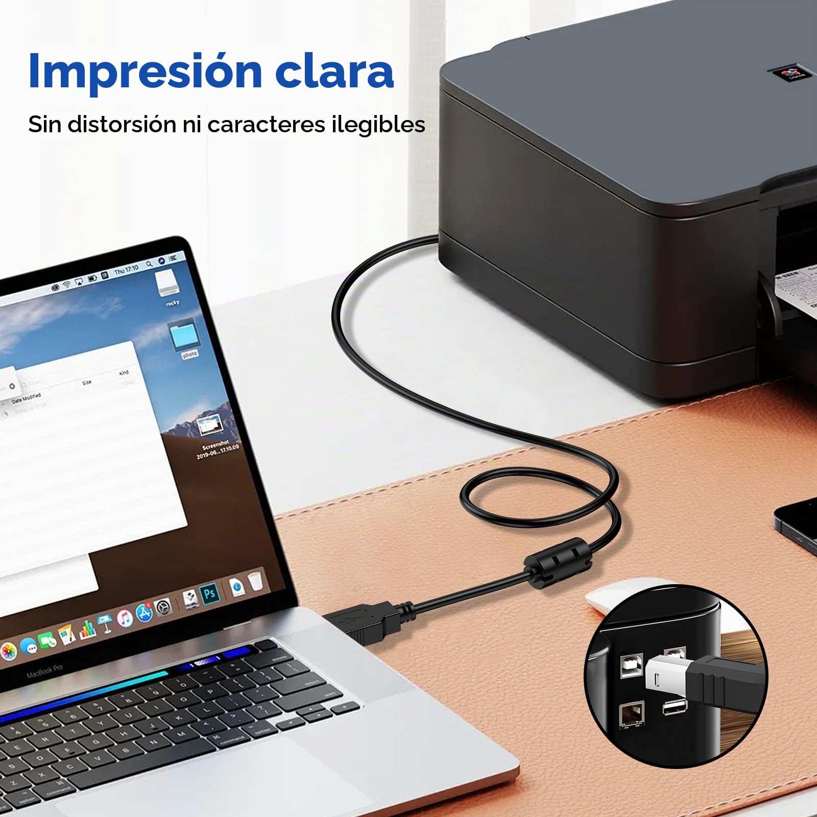 Vancle Cable USB 2.0 Impresora, Cable USB-A Macho a USB-B Macho con Conectores Dorados, para Samsung, HP, Canon, Brother, Escáner, Dell, Ricoh, Xerox, etc (1.5M)