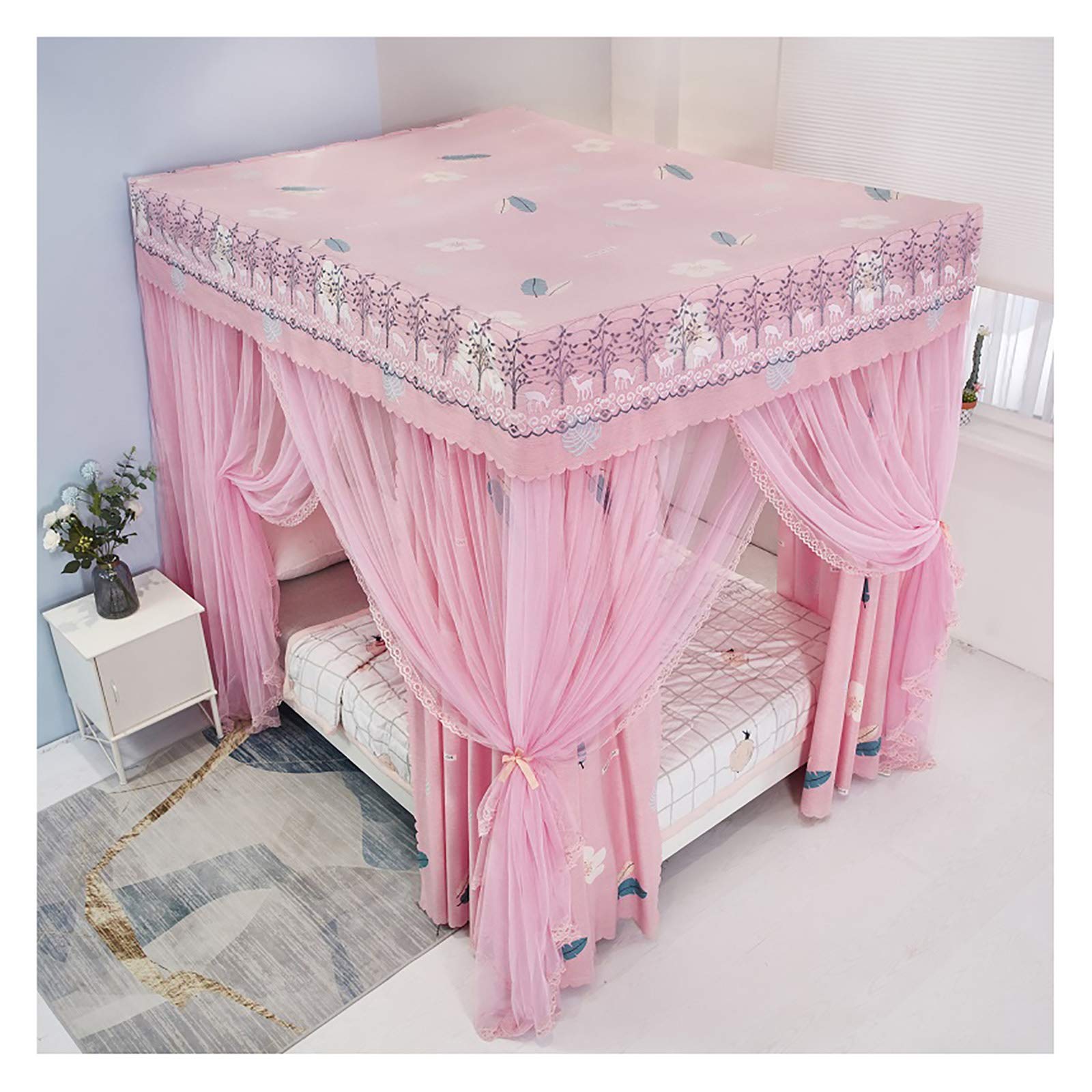 Lit princesse à baldaquin 200x220x200 cm avec double moustiquaire cryptée
