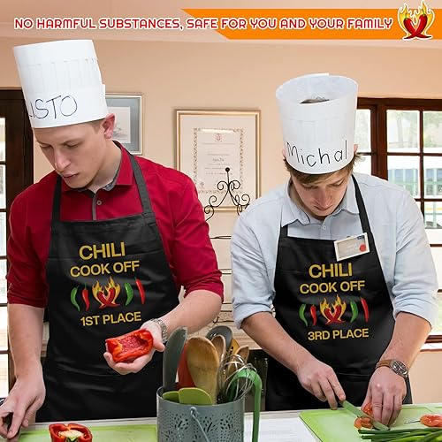 Miniatura 7 de Lasnten Delantales negros de 3 piezas para hombres y mujeres, premios de 1º, 2º, 3er lugar, cocina/cocina, unisex para adultos