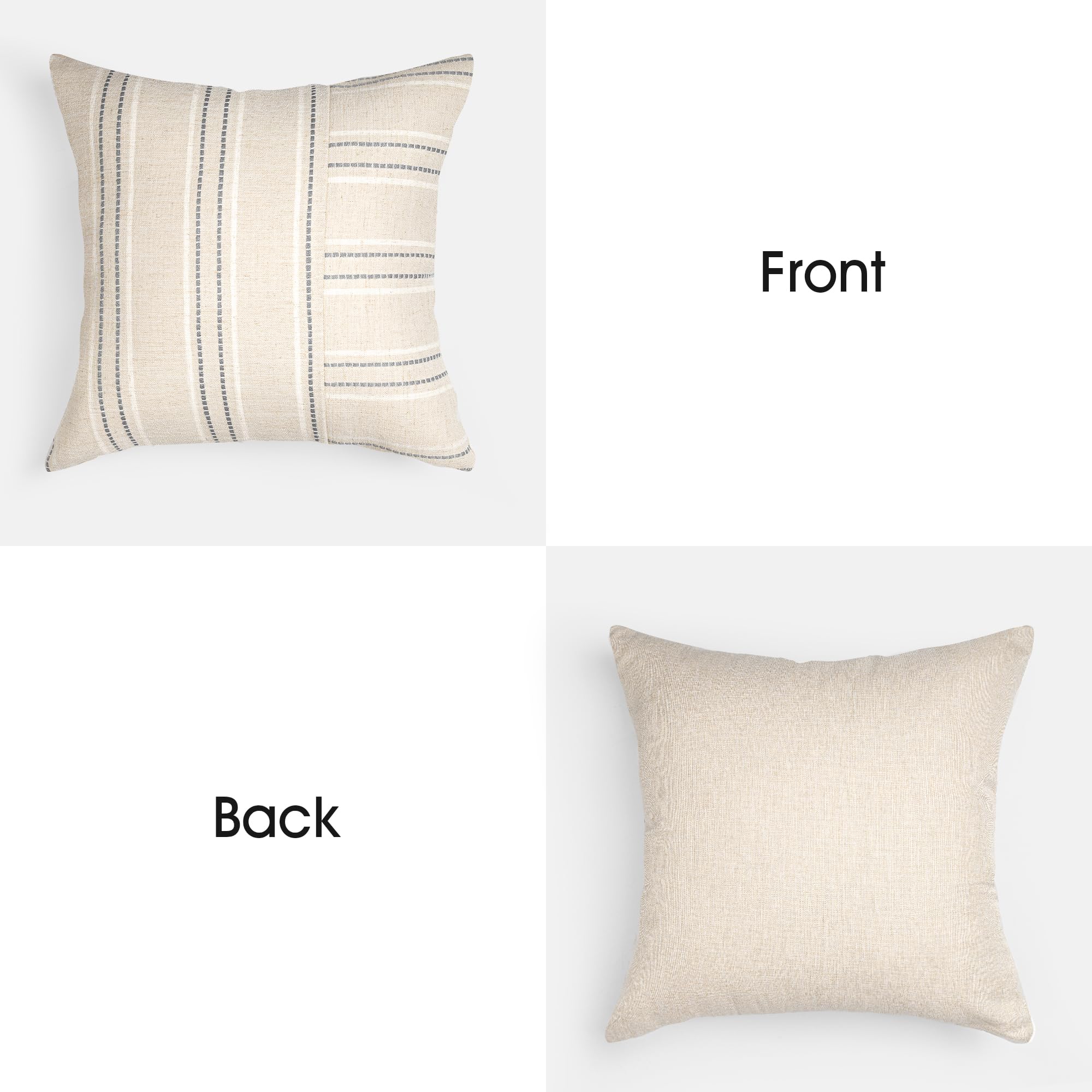 AELS Lesekissen-Bezug (ohne Füllung) Mit Armen & Taschen – 45,7 Cm, Beige-grau Gestreift, Aus Polyester, Mit Reißverschluss