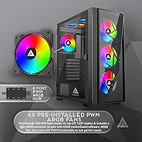 Vista 2 de Apevia Aurora-BK Aurora Mid Tower - Funda para PC para juegos con 6 ventiladores PWM ARGB de 4.724 in, 366 modos de luz RGB, 1 panel frontal