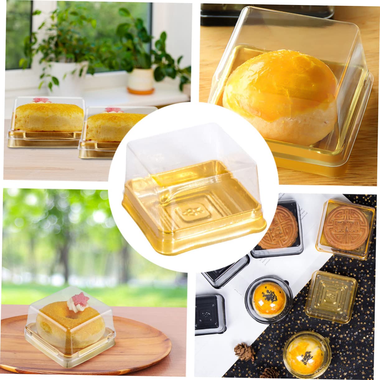 VICASKY 100pcs Cake Boxes Golden Round Pastry Cases Convenient Storage for Moon Cakes Desserts for Baking Food Packing