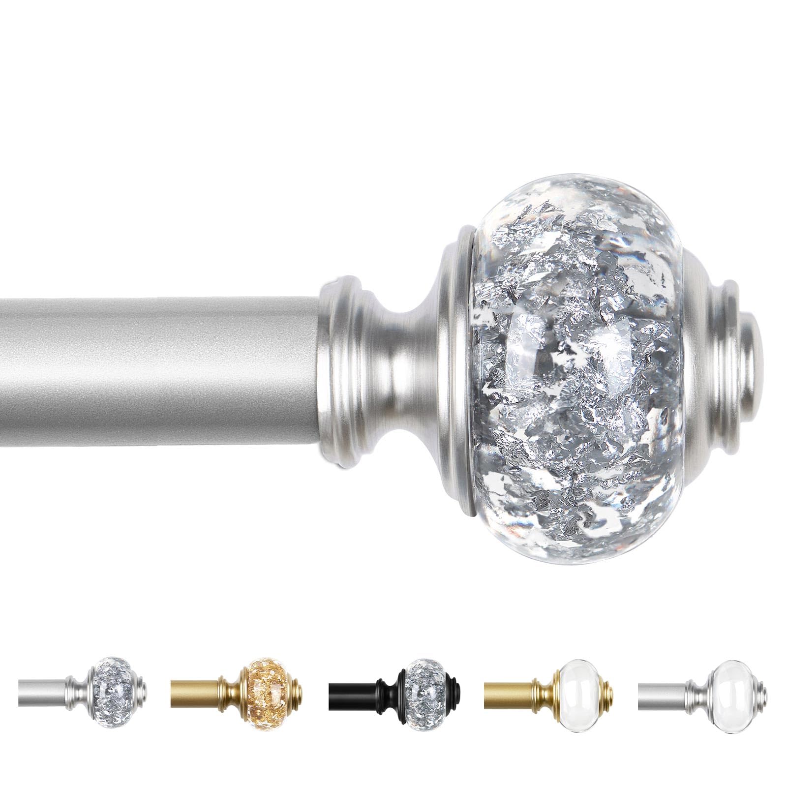Silver Curtain Poles for Eyelet Curtains 80 to 218 cm, USFOOK 22mm Decorative Curtain Pole with Crystal Diamond Ends, Adjustable Drapery Rod for Windows